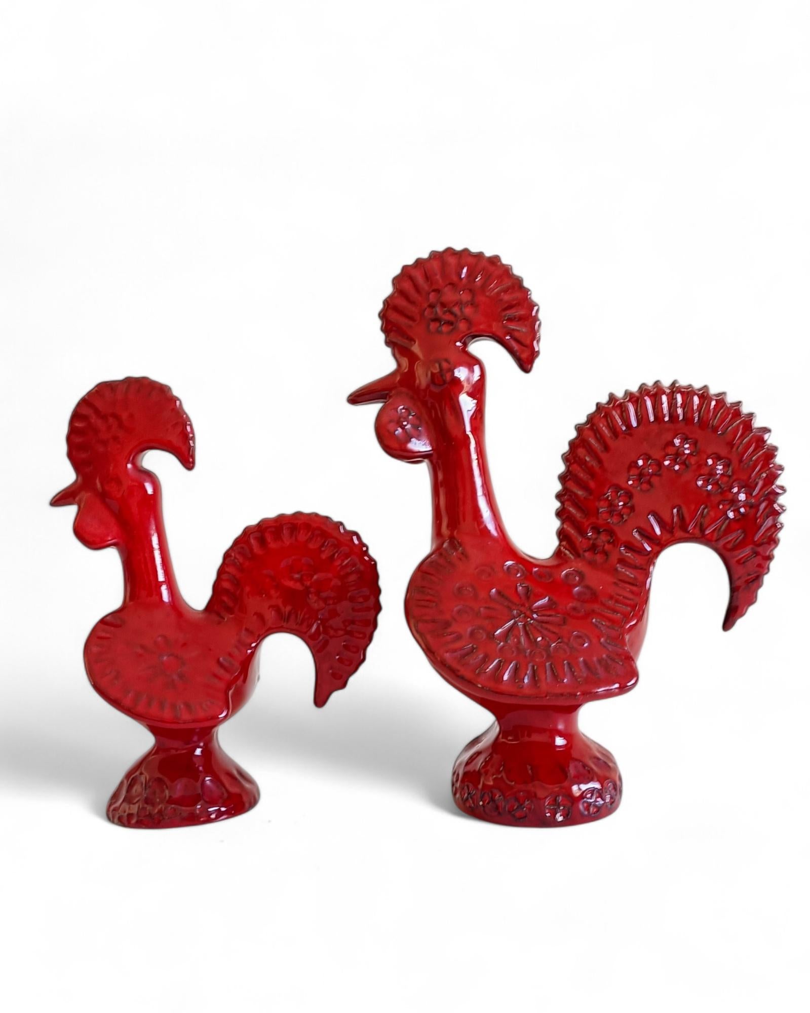 Coppia di galli in ceramica smaltata rossa del Medioevo di Bitossi Aldo Londi, Italia, anni '60 in vendita 3