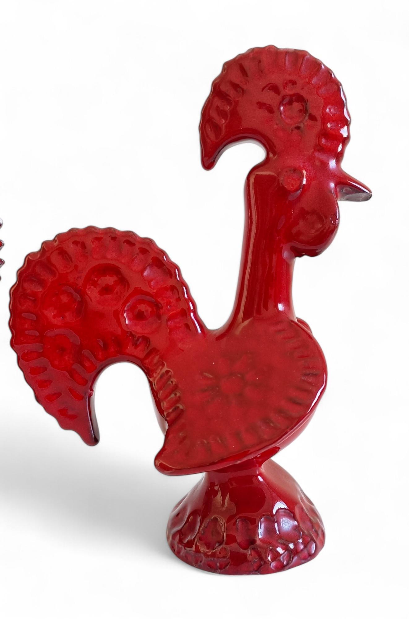 Coppia di galli in ceramica smaltata rossa del Medioevo di Bitossi Aldo Londi, Italia, anni '60 in vendita 4