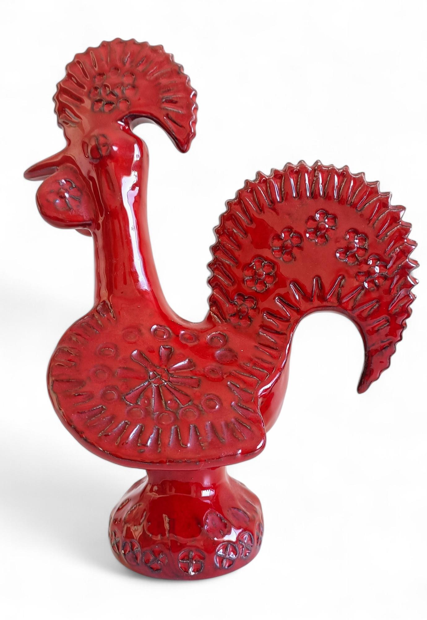 Coppia di galli in ceramica smaltata rossa del Medioevo di Bitossi Aldo Londi, Italia, anni '60 in vendita 5