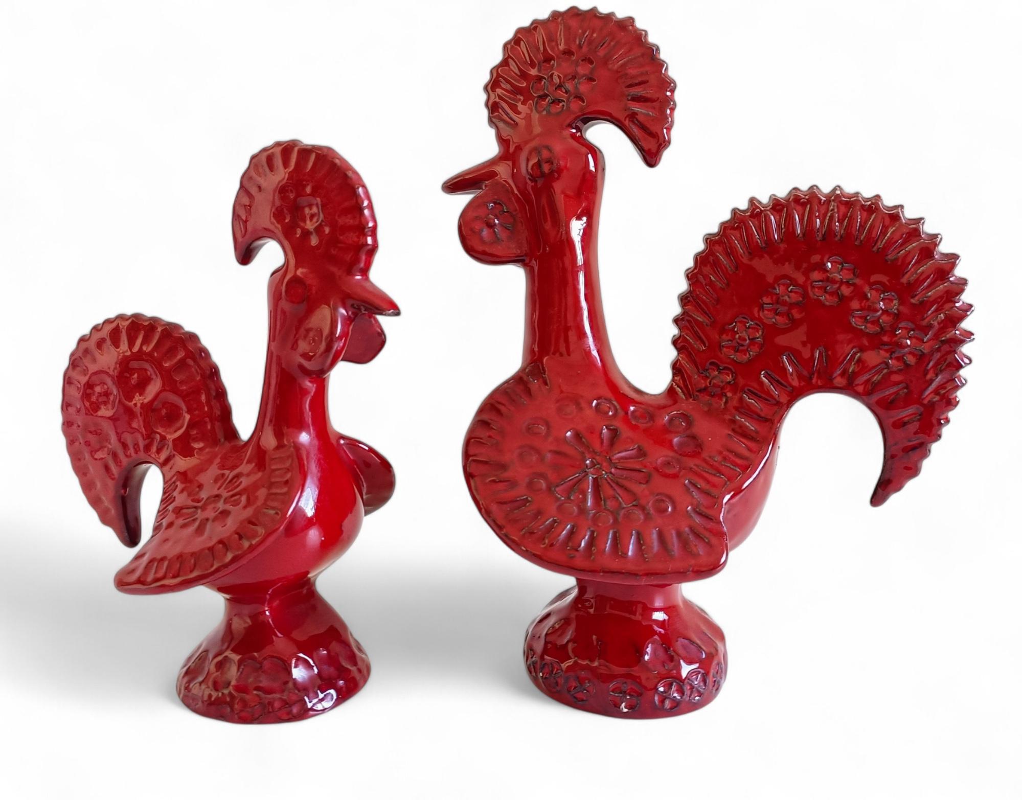 Coppia di galli in ceramica smaltata rossa del Medioevo di Bitossi Aldo Londi, Italia, anni '60 in vendita 8