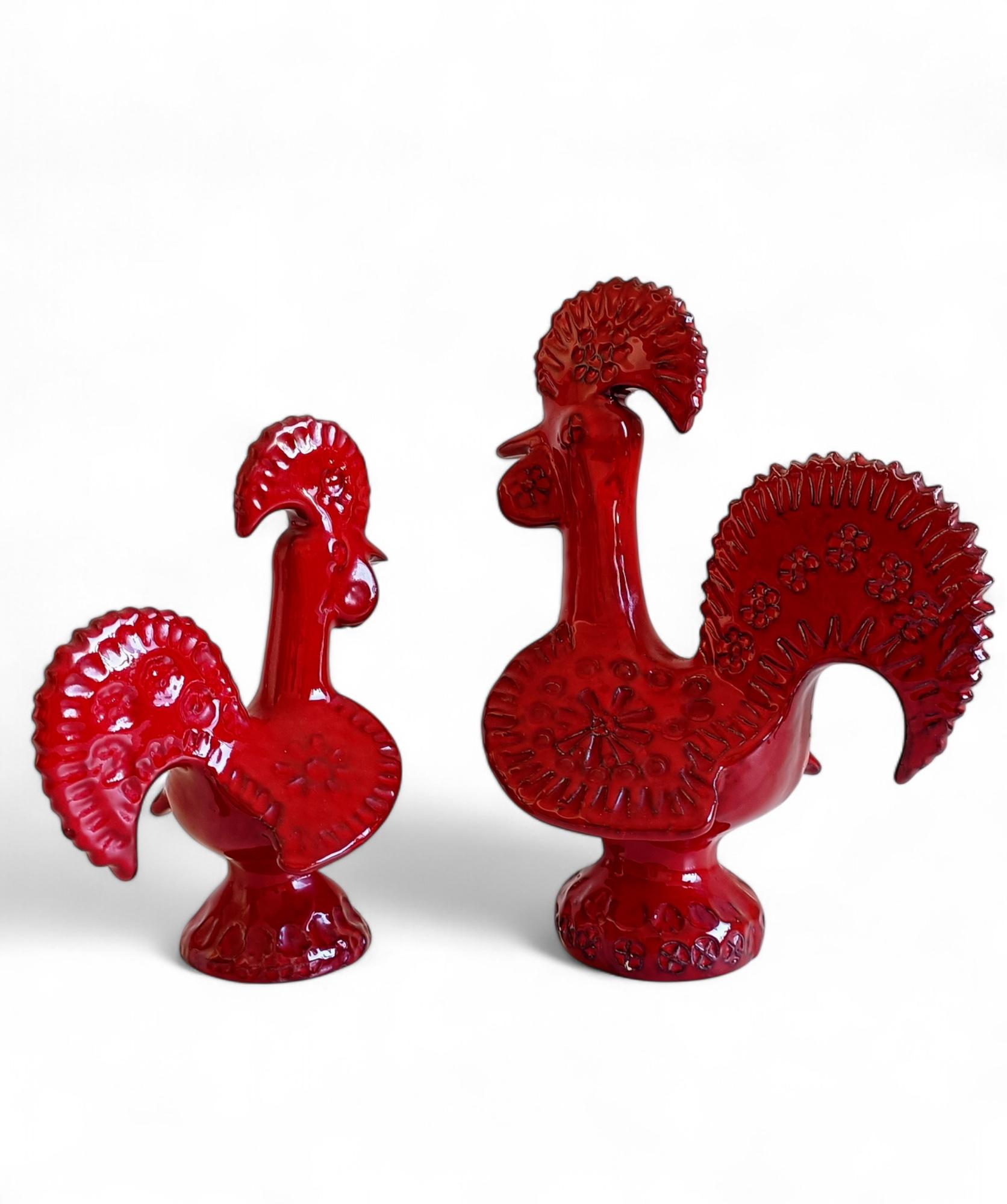 Coppia di galli in ceramica smaltata rossa del Medioevo di Bitossi Aldo Londi, Italia, anni '60 in vendita 9