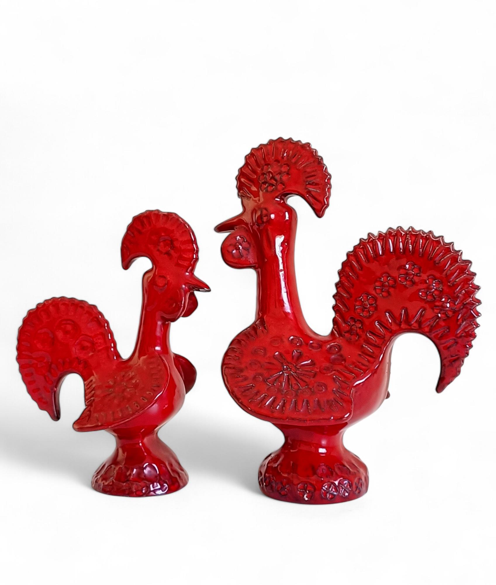 Coppia di galli in ceramica smaltata rossa del Medioevo di Bitossi Aldo Londi, Italia, anni '60 in vendita 10