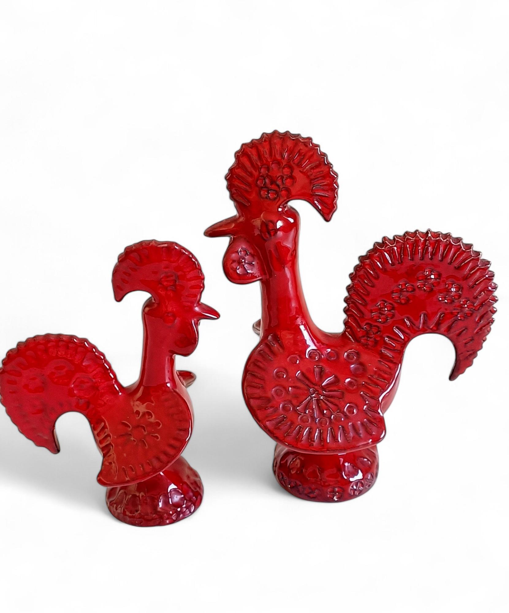 Coppia di galli in ceramica smaltata rossa del Medioevo di Bitossi Aldo Londi, Italia, anni '60 in vendita 11
