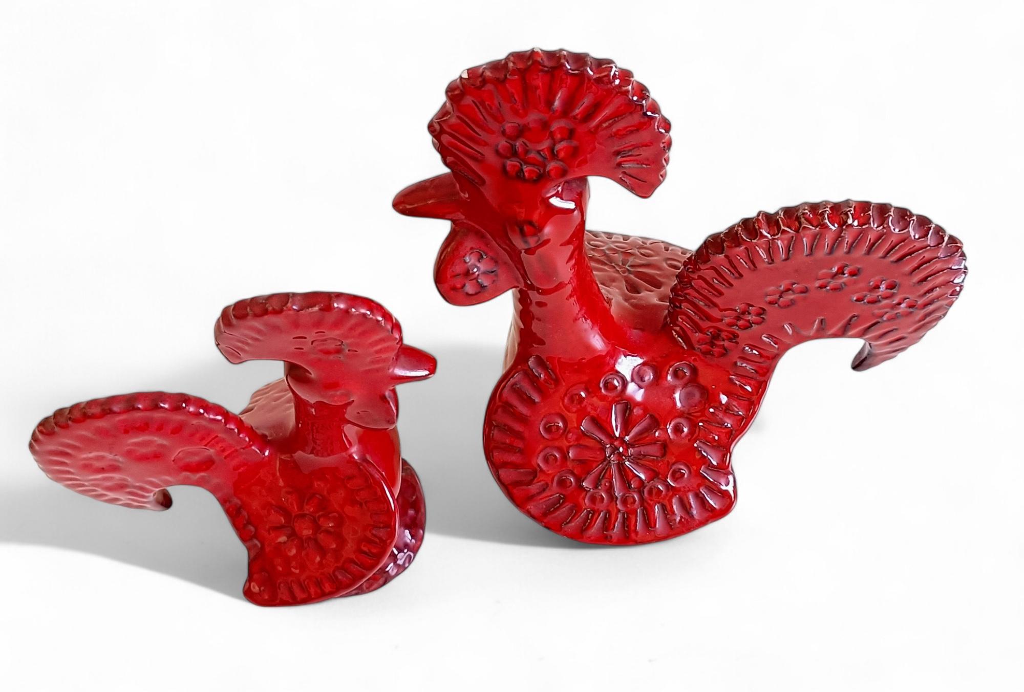 Coppia di galli in ceramica smaltata rossa del Medioevo di Bitossi Aldo Londi, Italia, anni '60 in vendita 12
