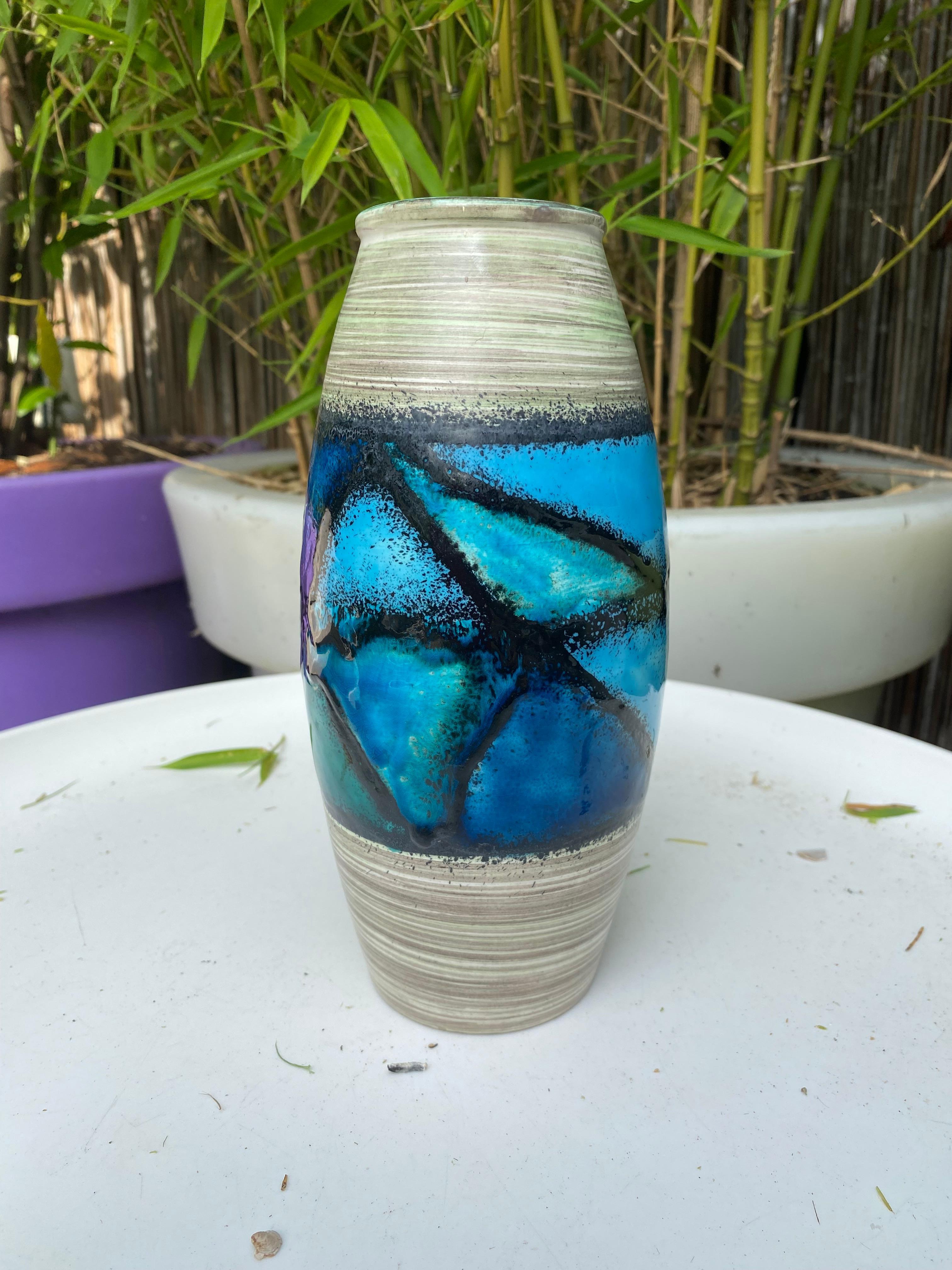 Hand-Painted Midcentury Bitossi Vase by Aldo Londi For Sale