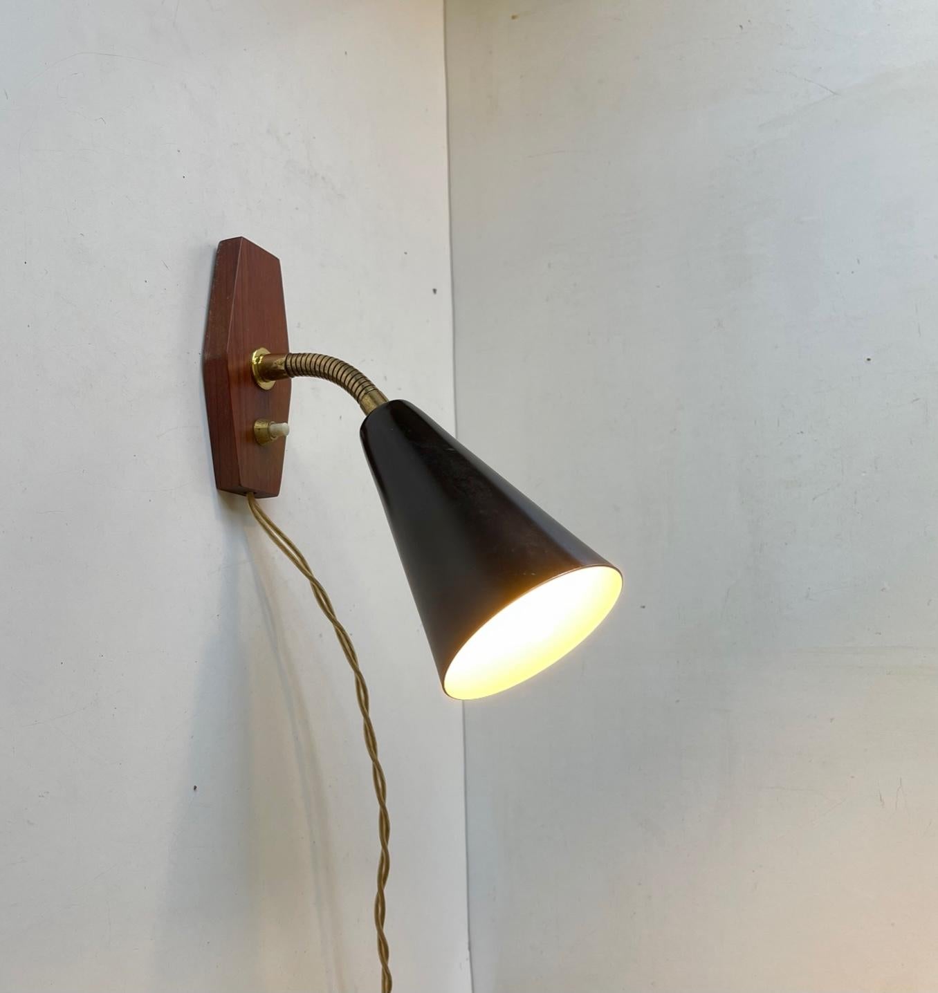 Swedish Midcentury Black Adjustable Wall Sconce from ASEA, 1950s For Sale