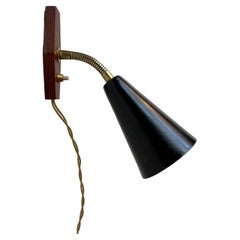 Vintage Midcentury Black Adjustable Wall Sconce from ASEA, 1950s