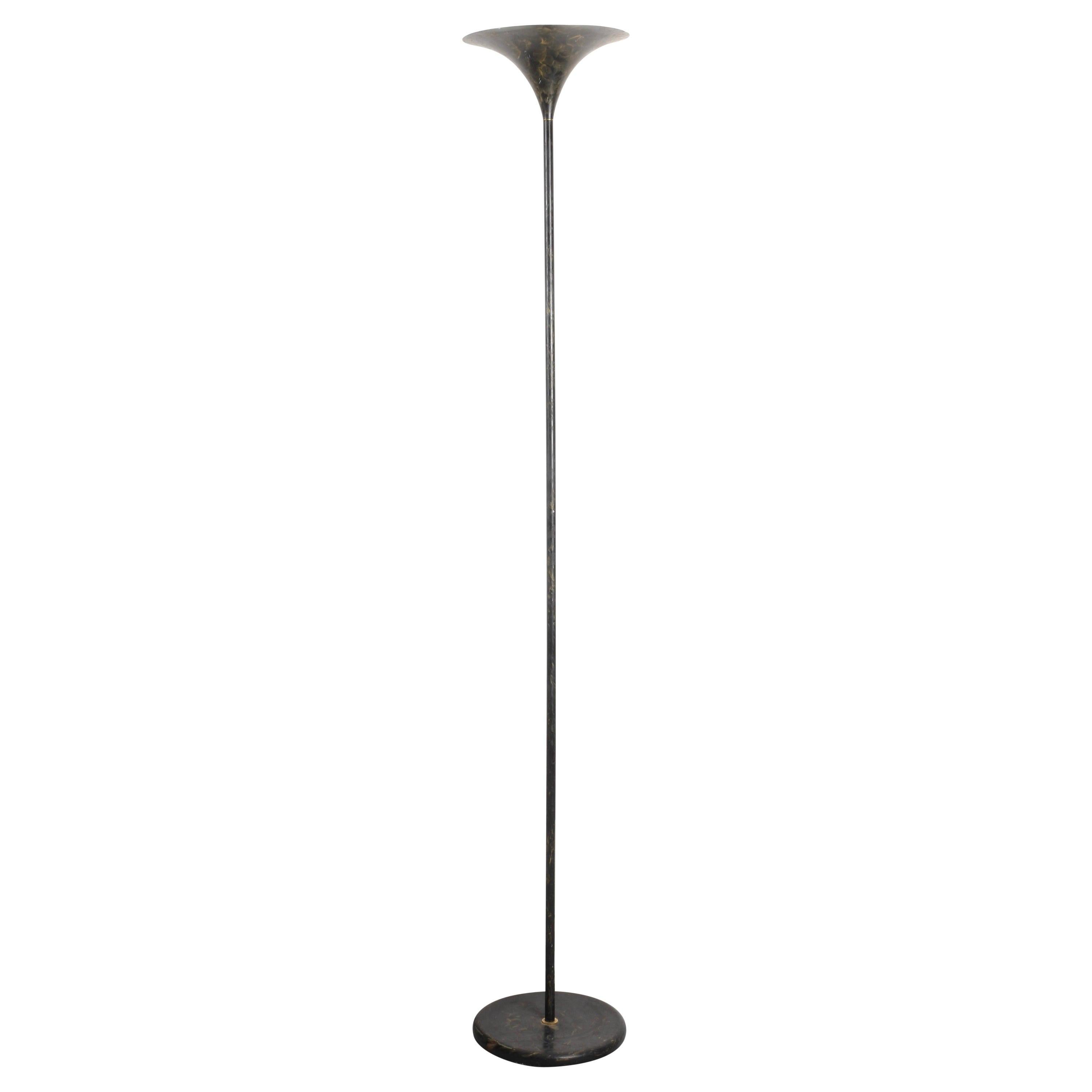 Midcentury Black Aluminum Tulip Italian Floor Lamp with Gold Finishes, 1970s For Sale
