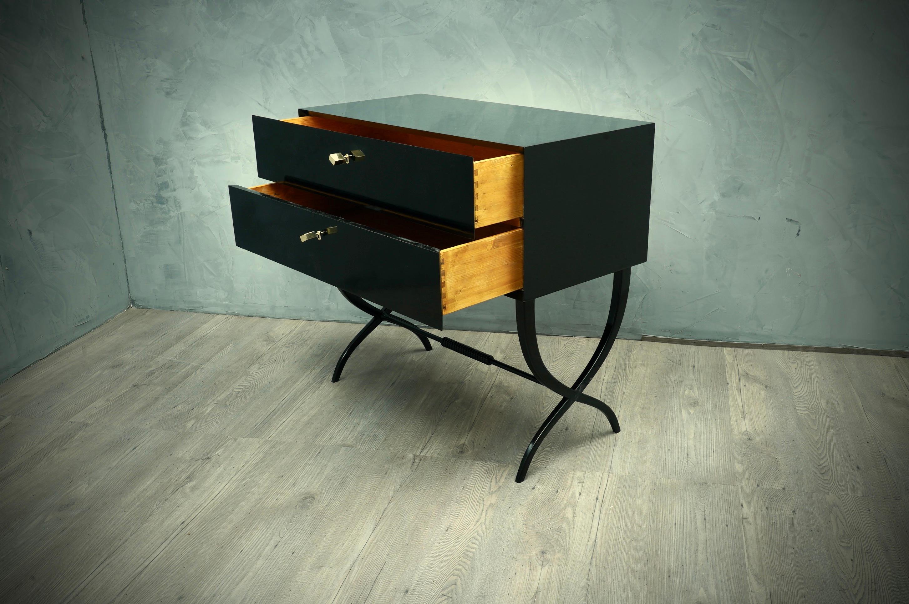 Mid-Century Modern Midcentury Black and Brass Keys Commodes and Chest of Drawers, 1970 For Sale