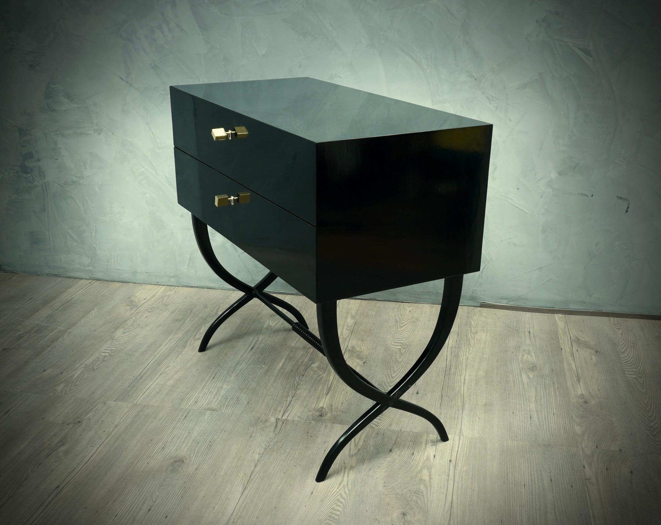 Midcentury Black and Brass Keys Commodes and Chest of Drawers, 1970 For Sale 1