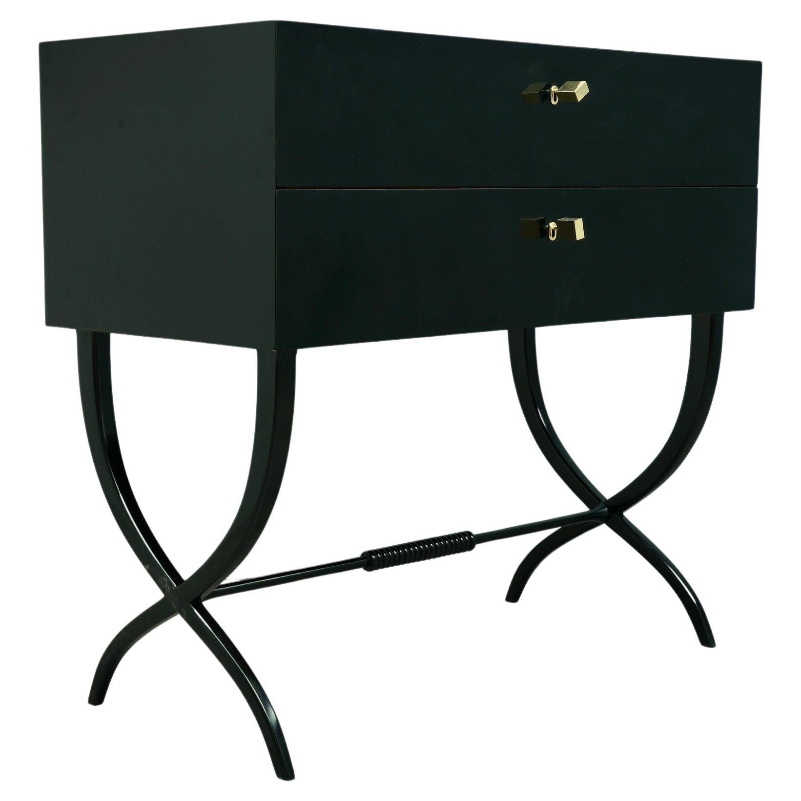 Commodes et commodes à clés en noir et laiton du milieu du siècle, 1970
