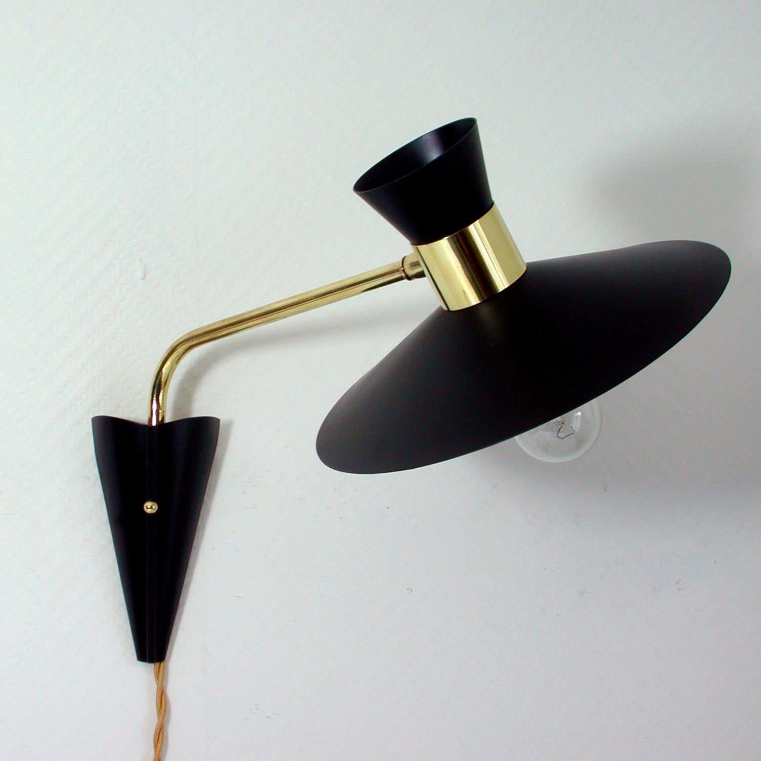 Mid-Century Modern Midcentury Black and Brass Pierre Guariche Style Articulating Wall Light Sconce