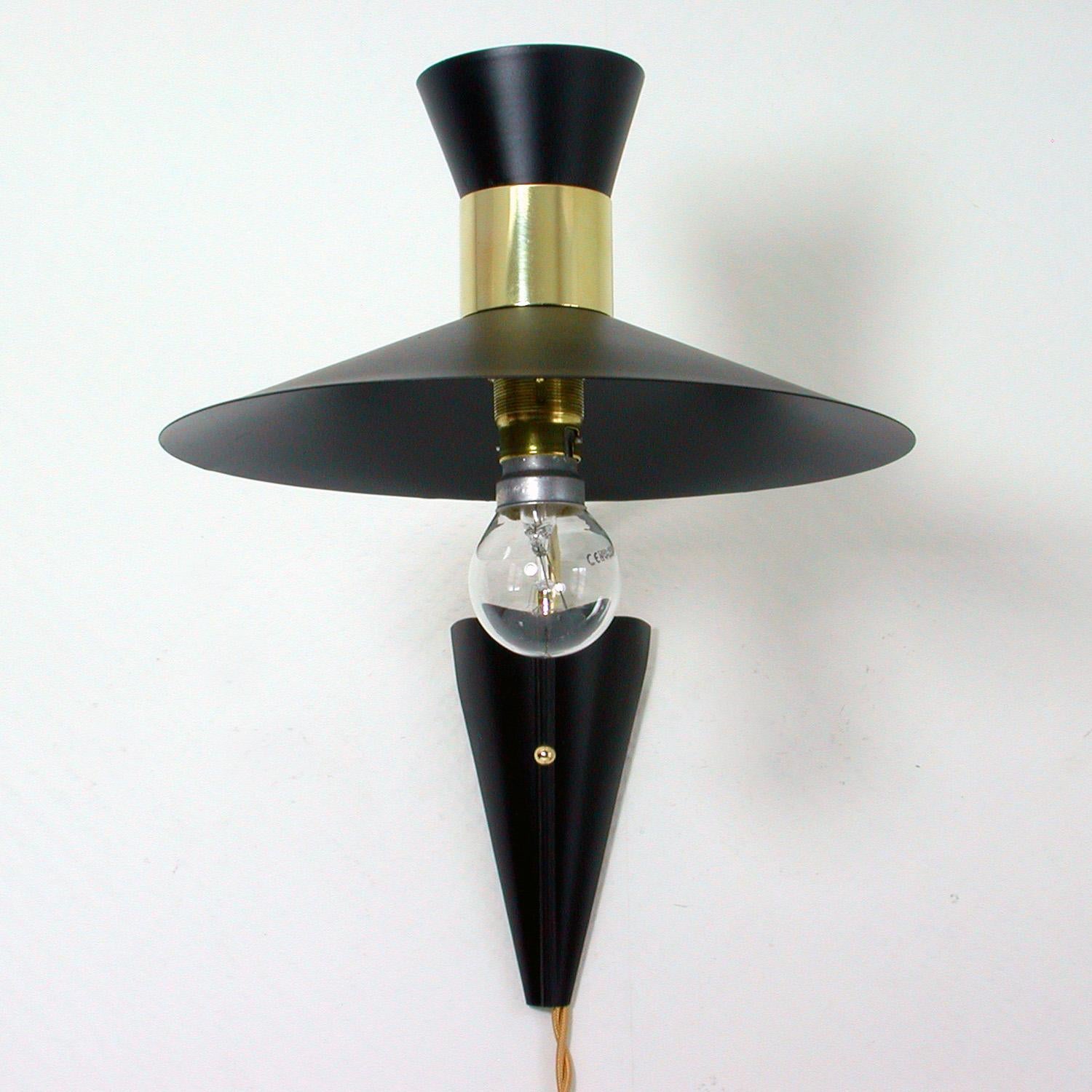 Midcentury Black and Brass Pierre Guariche Style Articulating Wall Light Sconce 2