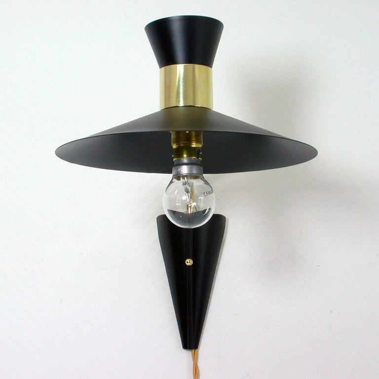 Midcentury Black and Brass Pierre Guariche Style Articulating Wall Light Sconce For Sale at 1stDibs
