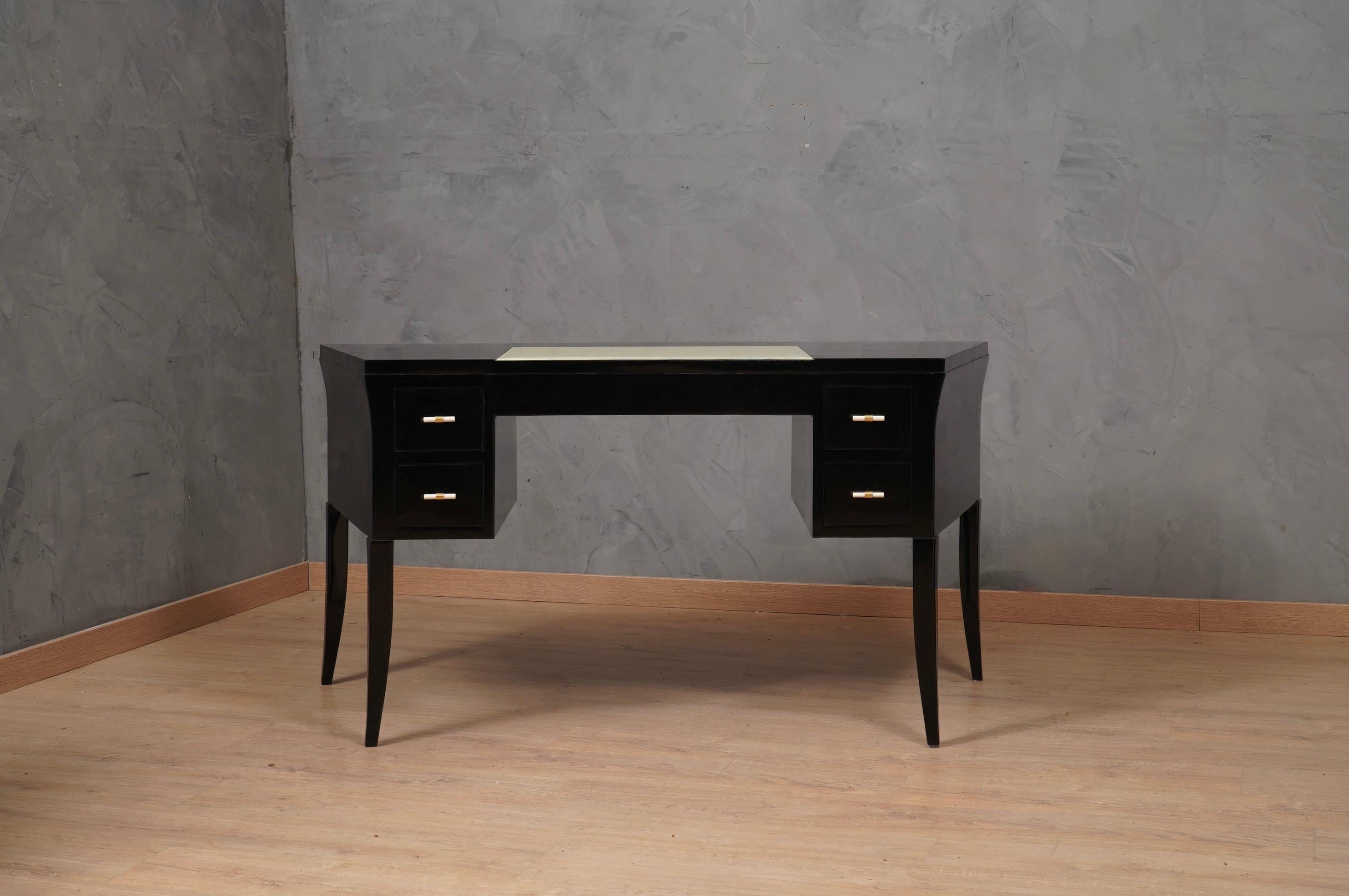 MidCentury Black and Creme Glass Desk, 1970 For Sale 3