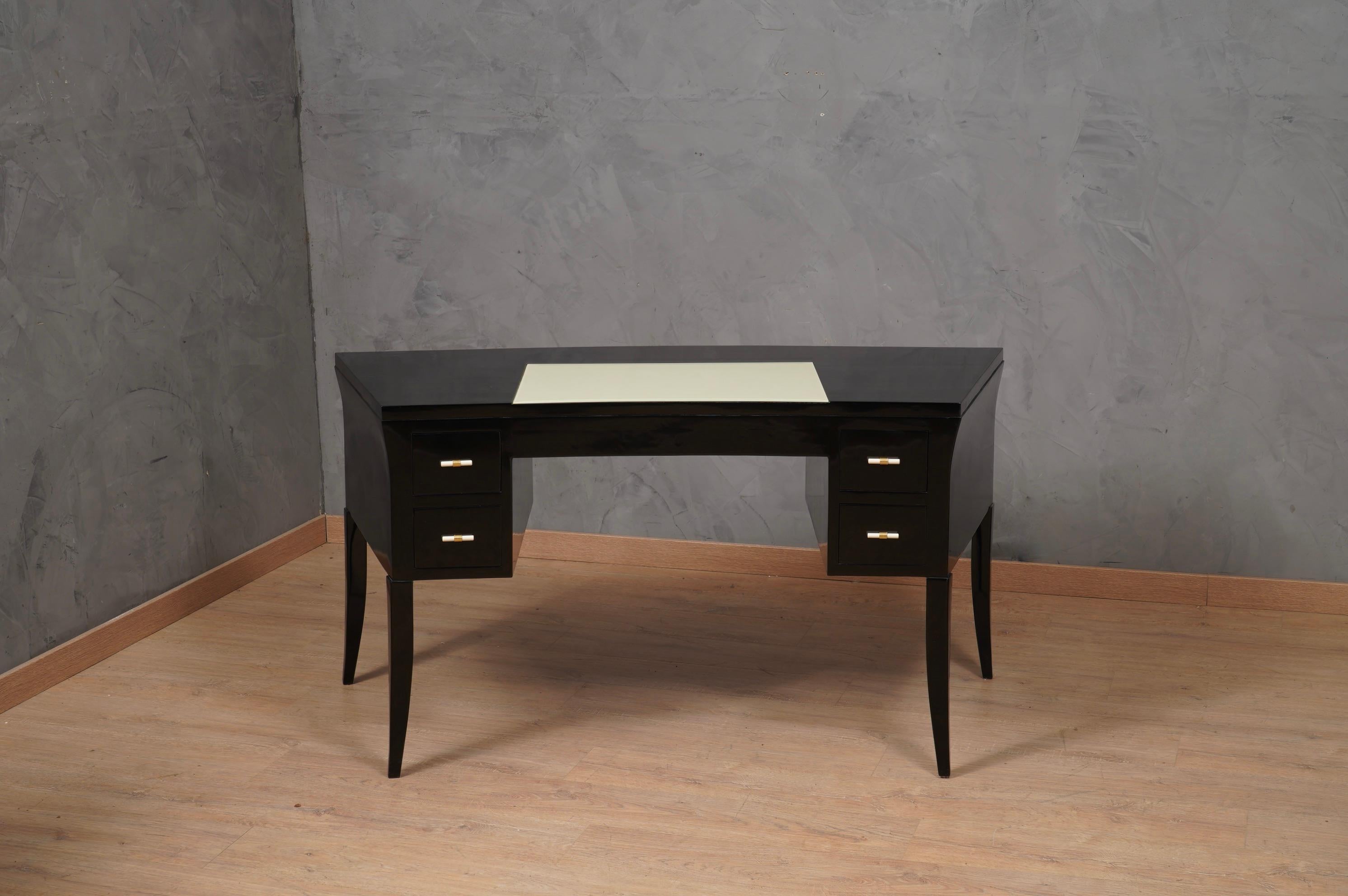 Mid-Century Modern MidCentury Black and Creme Glass Desk, 1970 For Sale