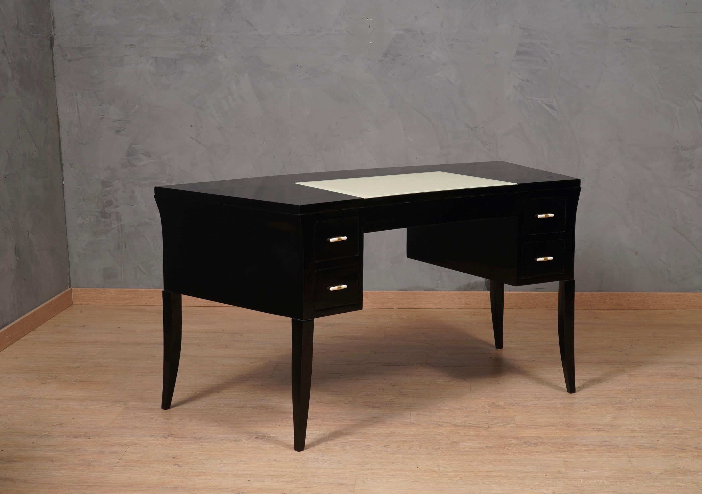 Late 20th Century MidCentury Black and Creme Glass Desk, 1970 For Sale