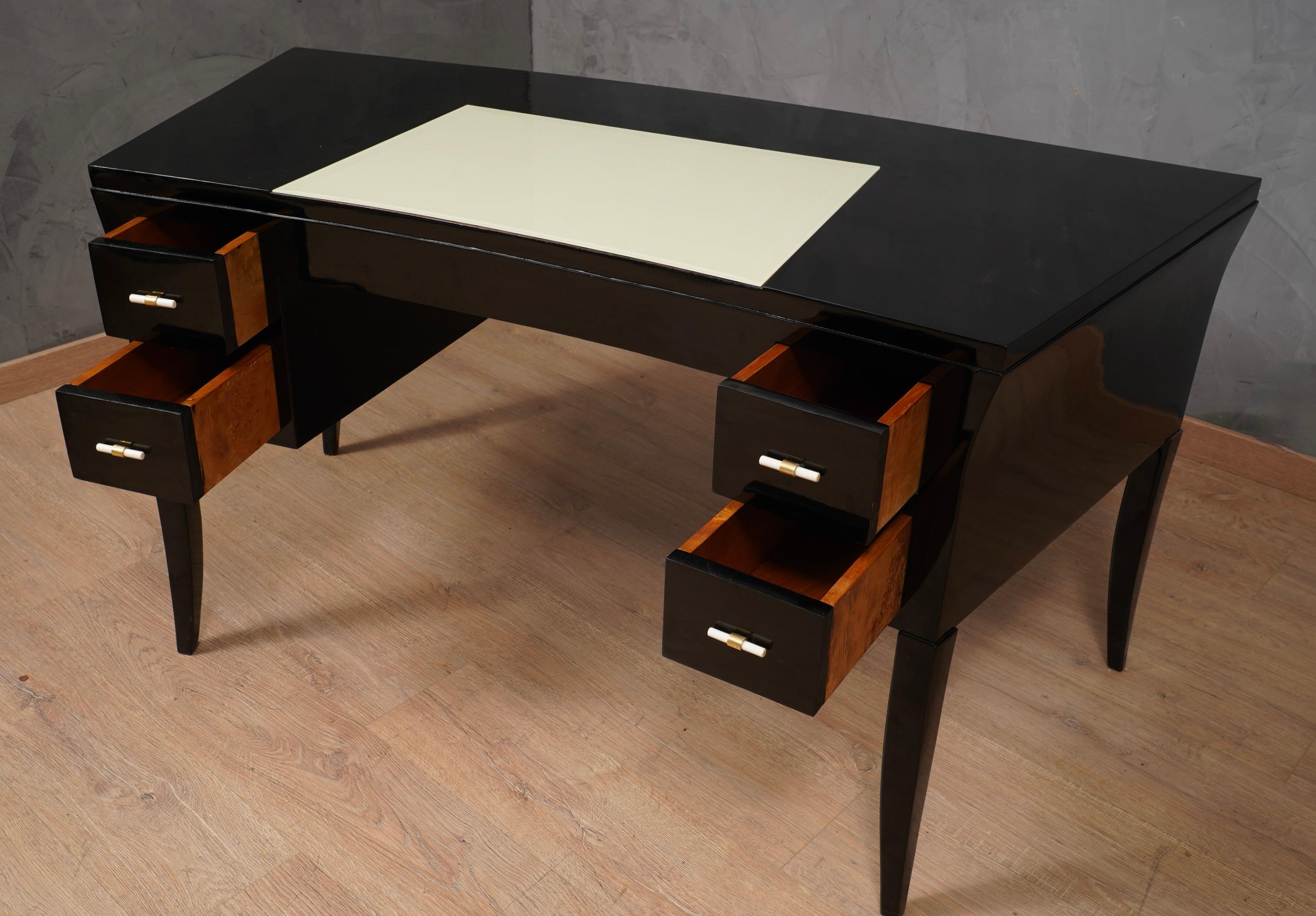 MidCentury Black and Creme Glass Desk, 1970 For Sale 1