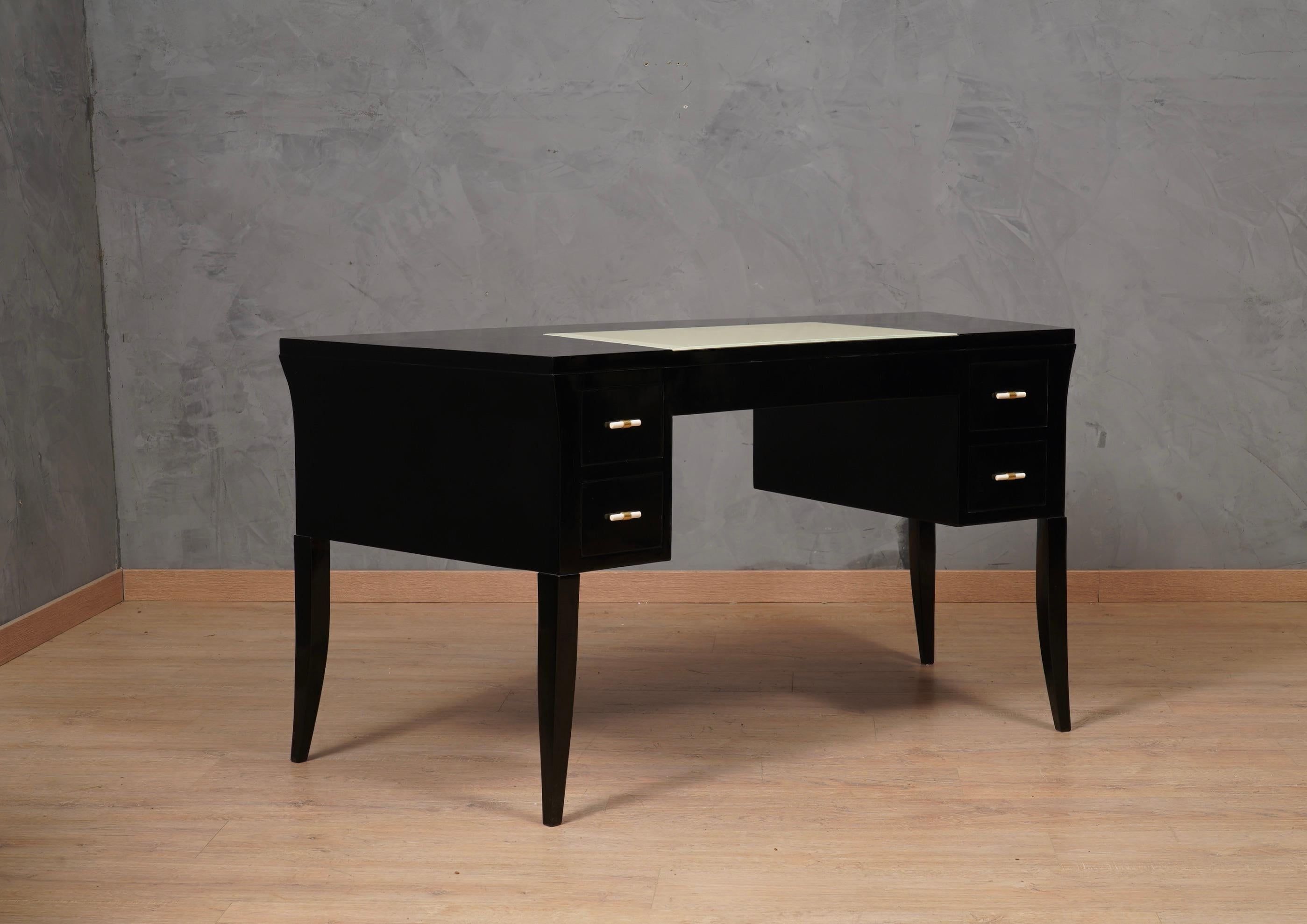 MidCentury Black and Creme Glass Desk, 1970 For Sale 2