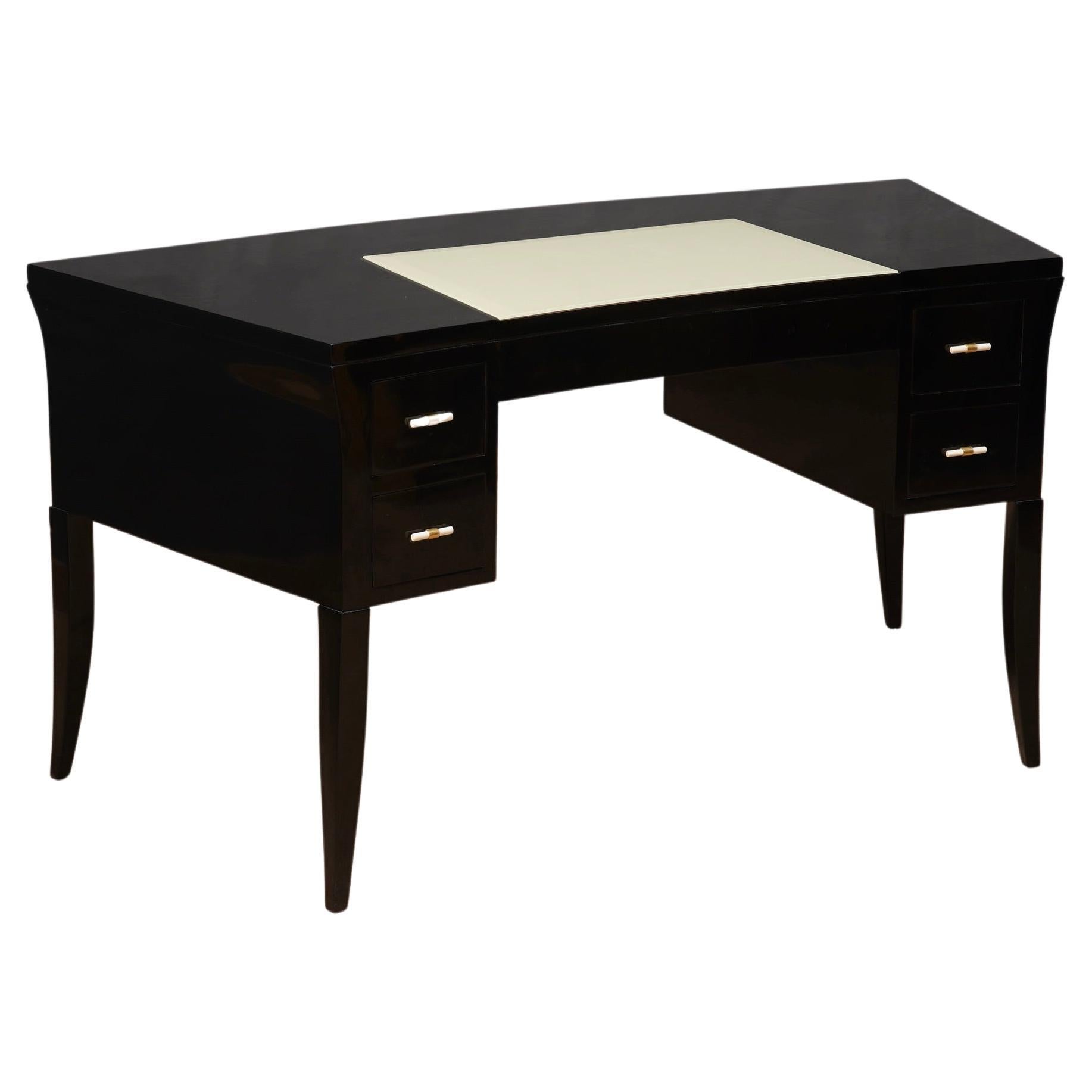 MidCentury Black and Creme Glass Desk, 1970 For Sale