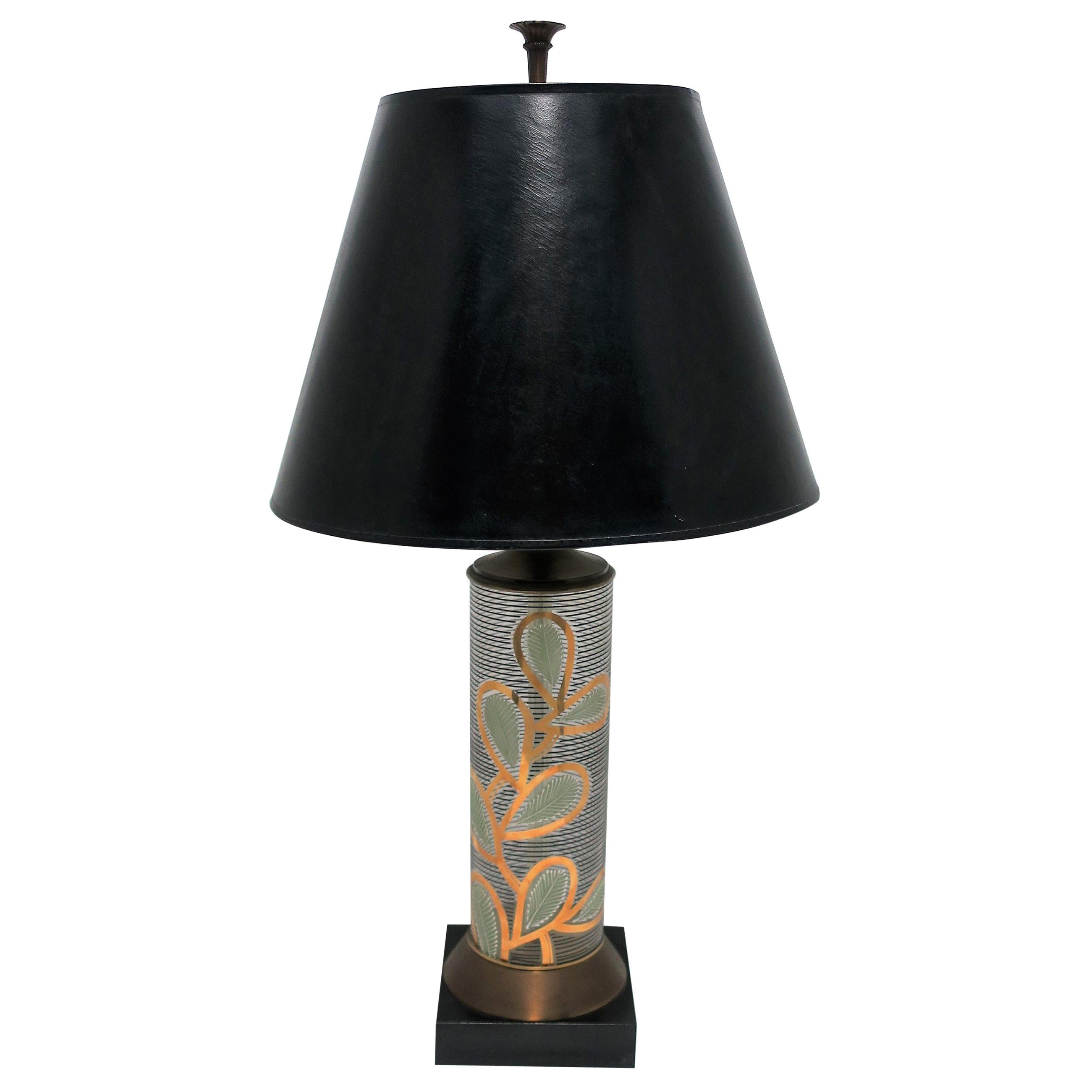 Black and Gold Glass and Brass Table Lamp Organic Modern Design