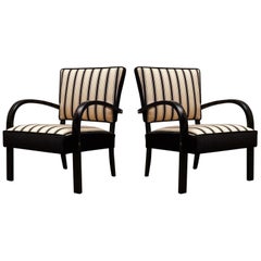 Midcentury Black and White Striped Fabric Italian Armchairs, 1950