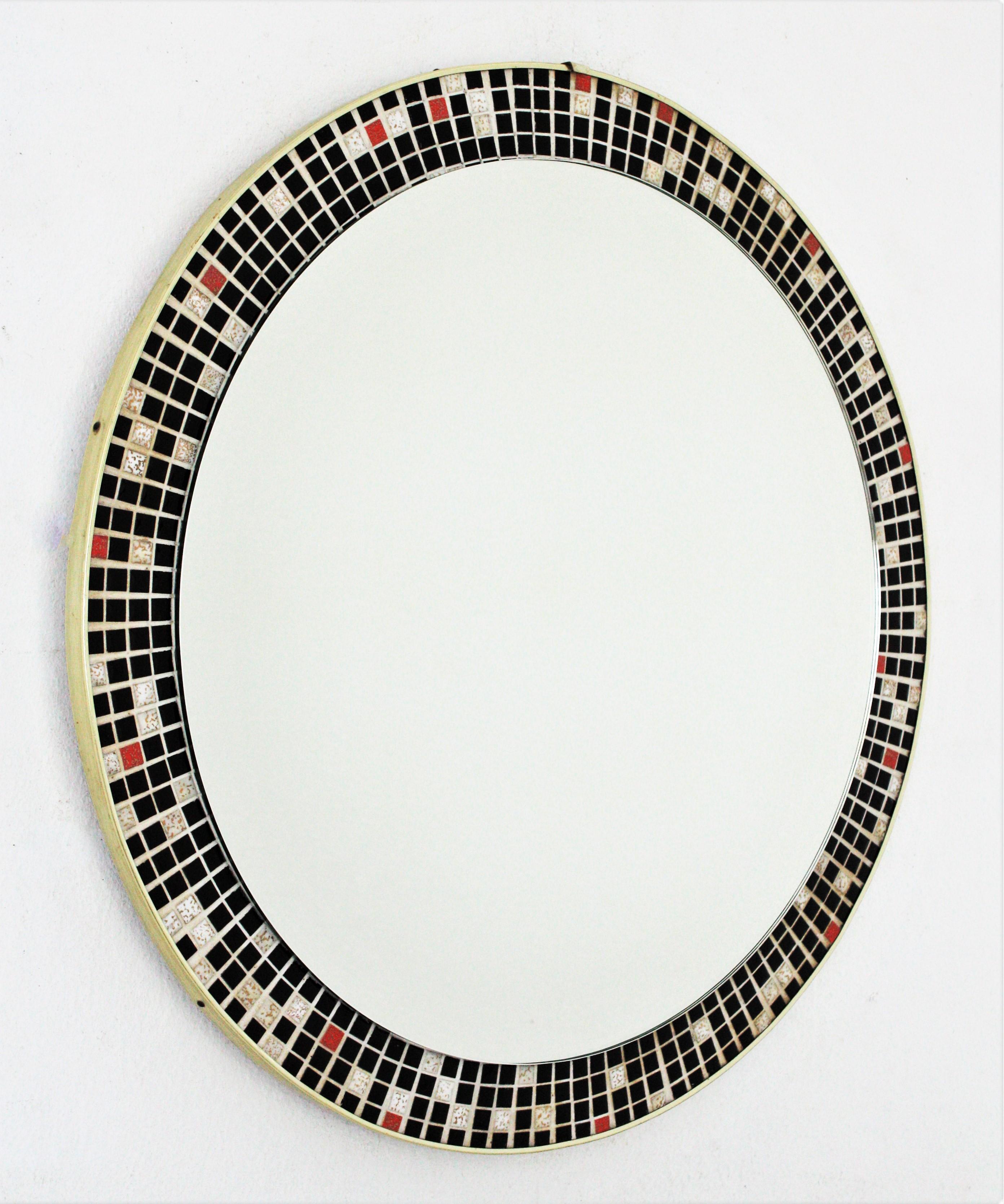 Mid-Century Modern Ceramic Round Mirror, 1960s