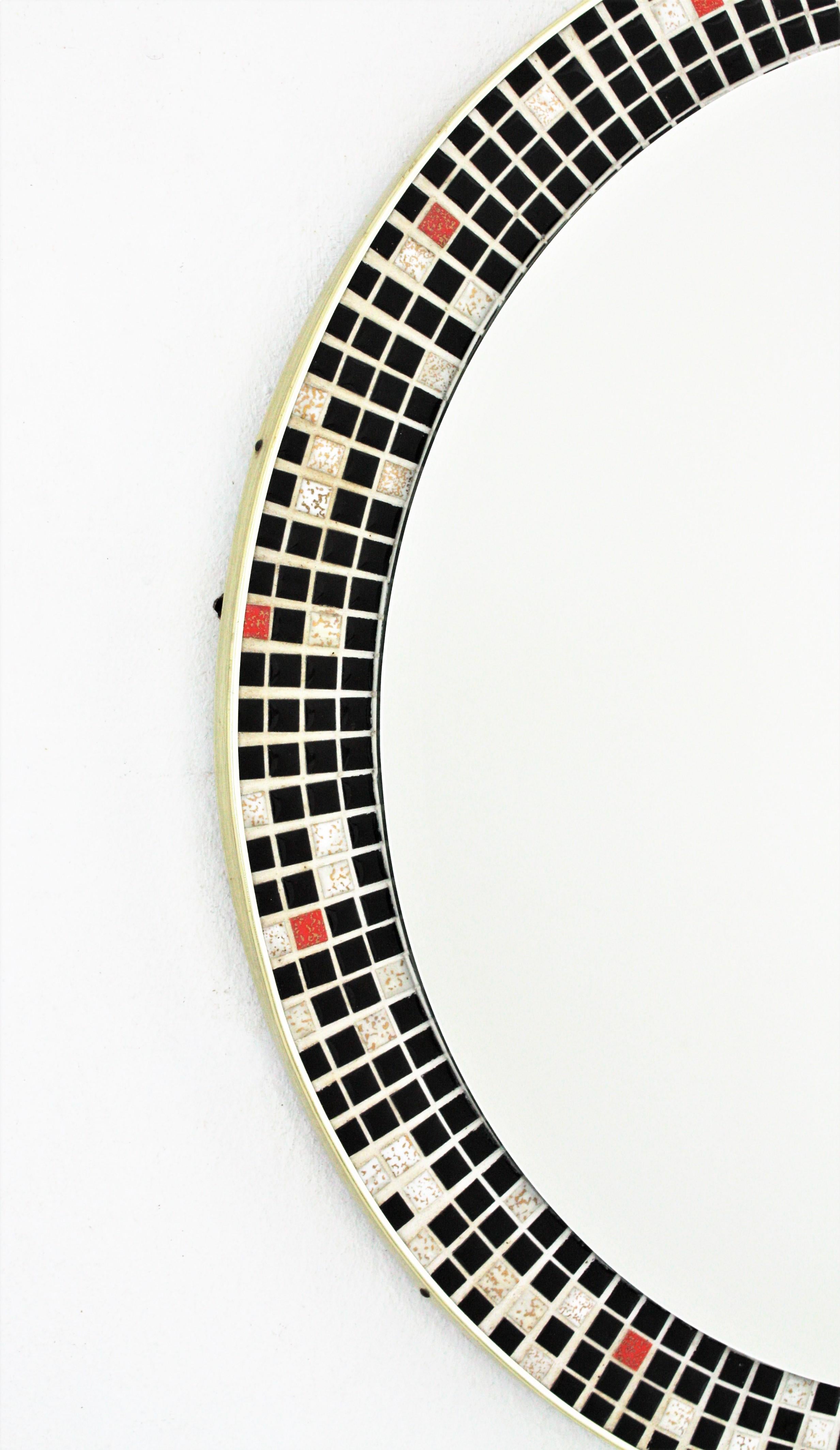 Mosaic Ceramic Round Mirror, 1960s