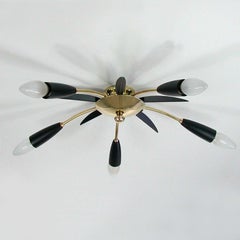Midcentury Black & Brass Sputnik Flushmount Wall Light, Germany, 1950s