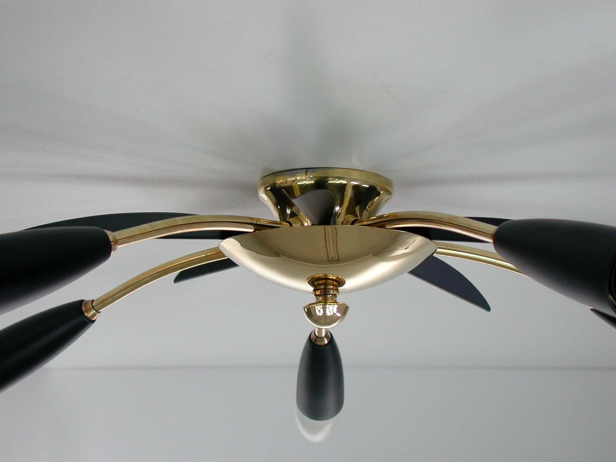 Mid-Century Modern Midcentury Black & Brass Sputnik Flushmount Wall Light, Germany, 1950s