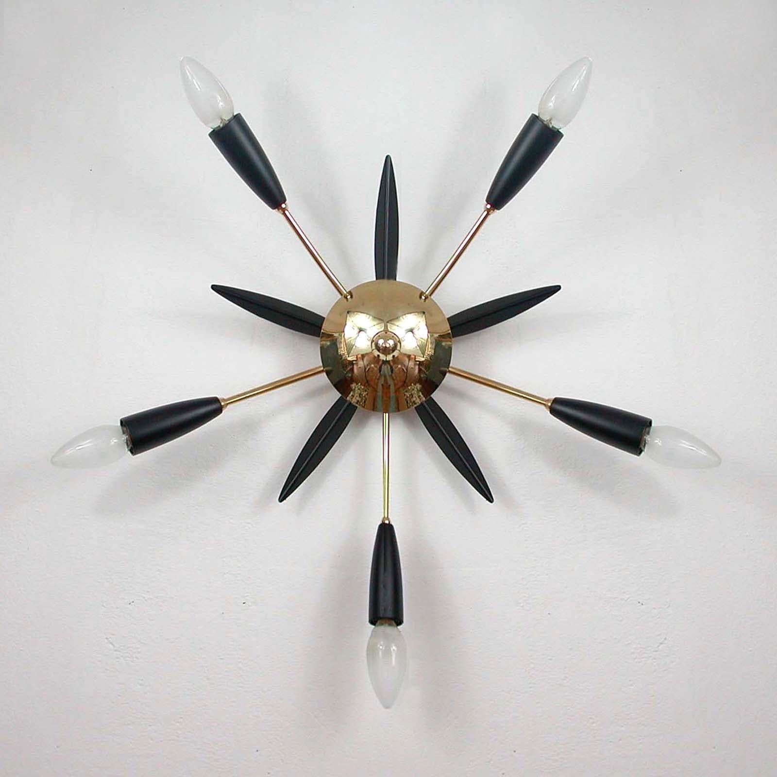 Midcentury Black & Brass Sputnik Flushmount Wall Light, Germany, 1950s In Good Condition In NUEMBRECHT, NRW