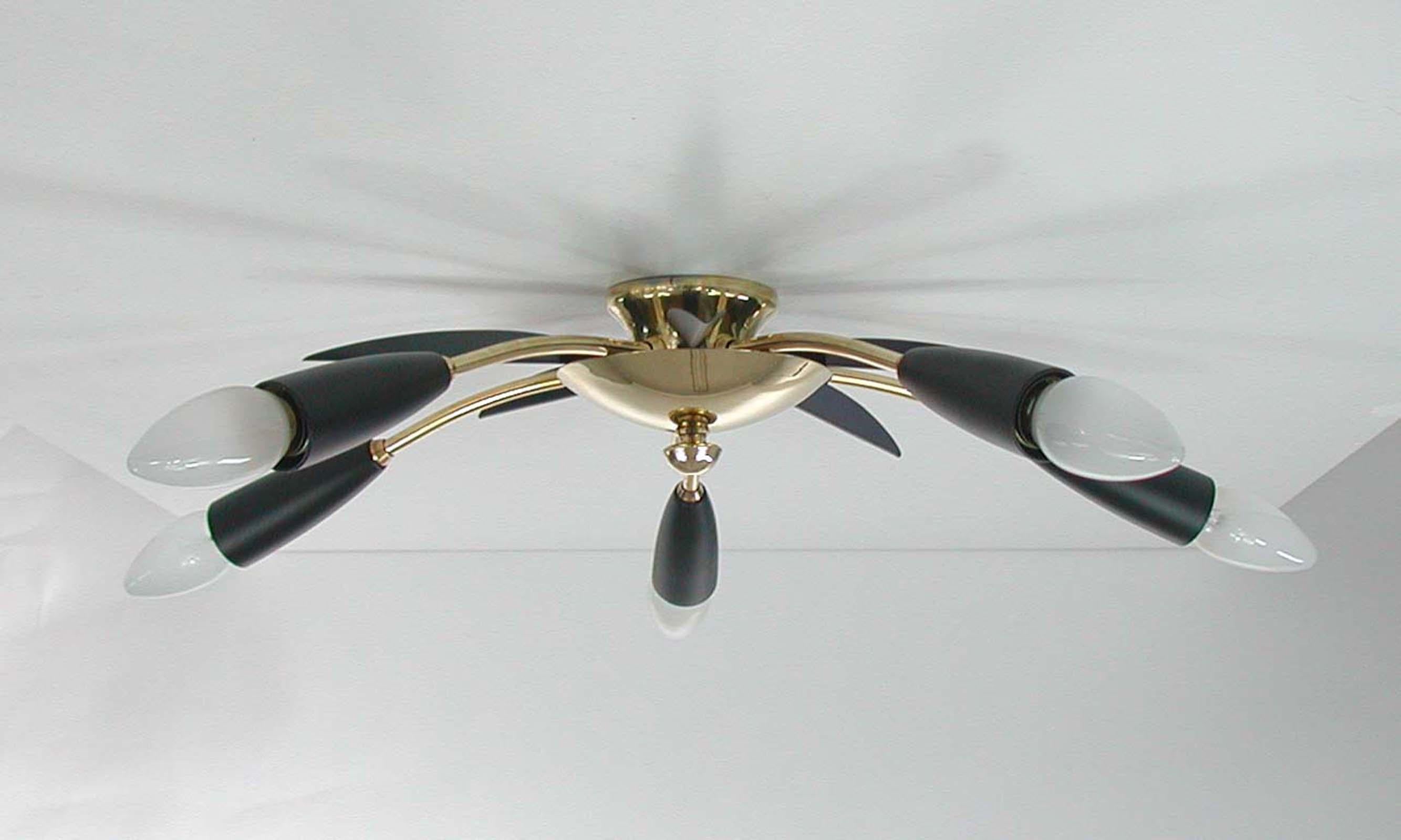 Mid-20th Century Midcentury Black & Brass Sputnik Flushmount Wall Light, Germany, 1950s