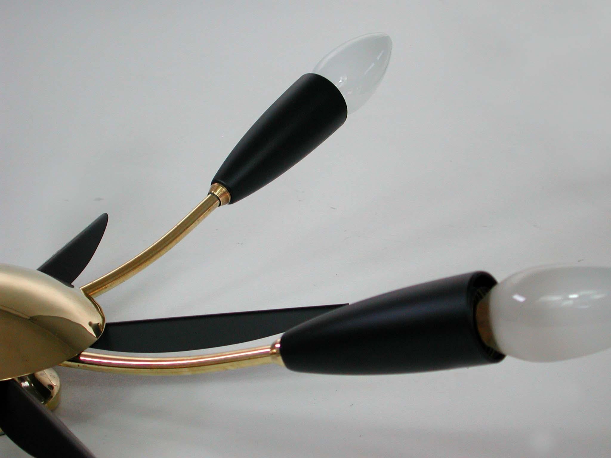 Midcentury Black & Brass Sputnik Flushmount Wall Light, Germany, 1950s 1