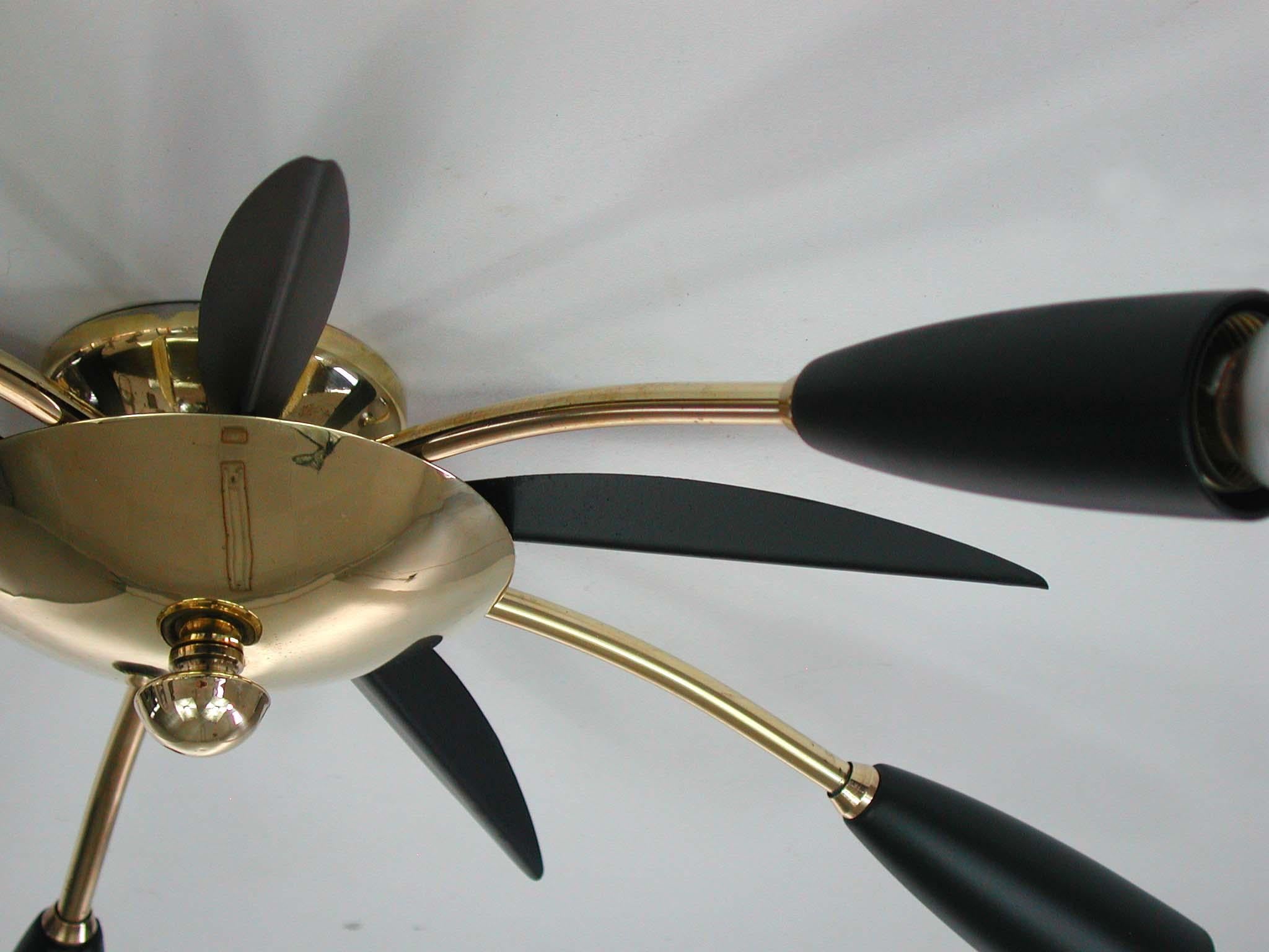 Midcentury Black & Brass Sputnik Flushmount Wall Light, Germany, 1950s 2