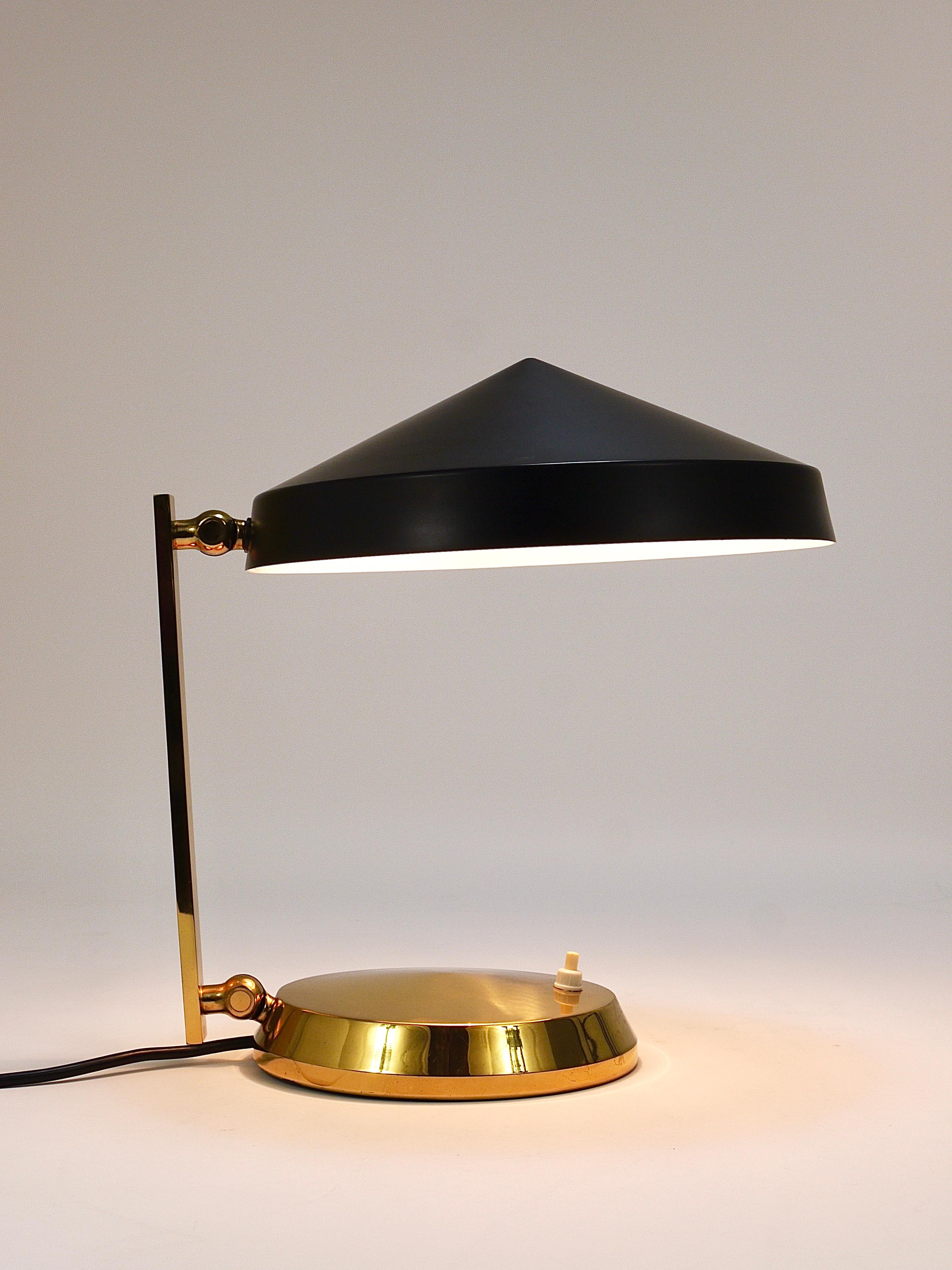 Mid-Century Modern Midcentury Black Brass Table or Desk Lamp, Austria, 1960s For Sale