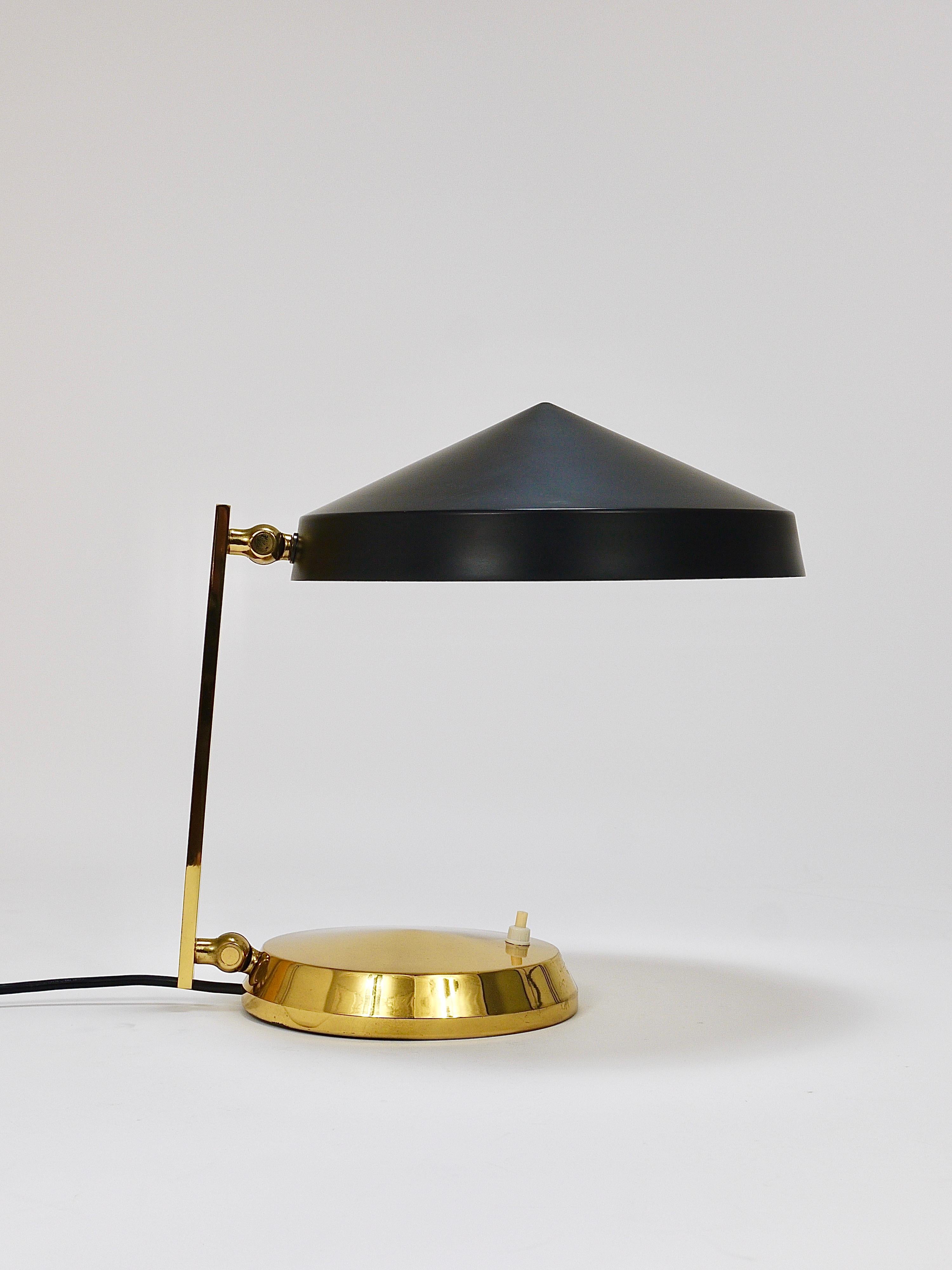 Austrian Midcentury Black Brass Table or Desk Lamp, Austria, 1960s For Sale
