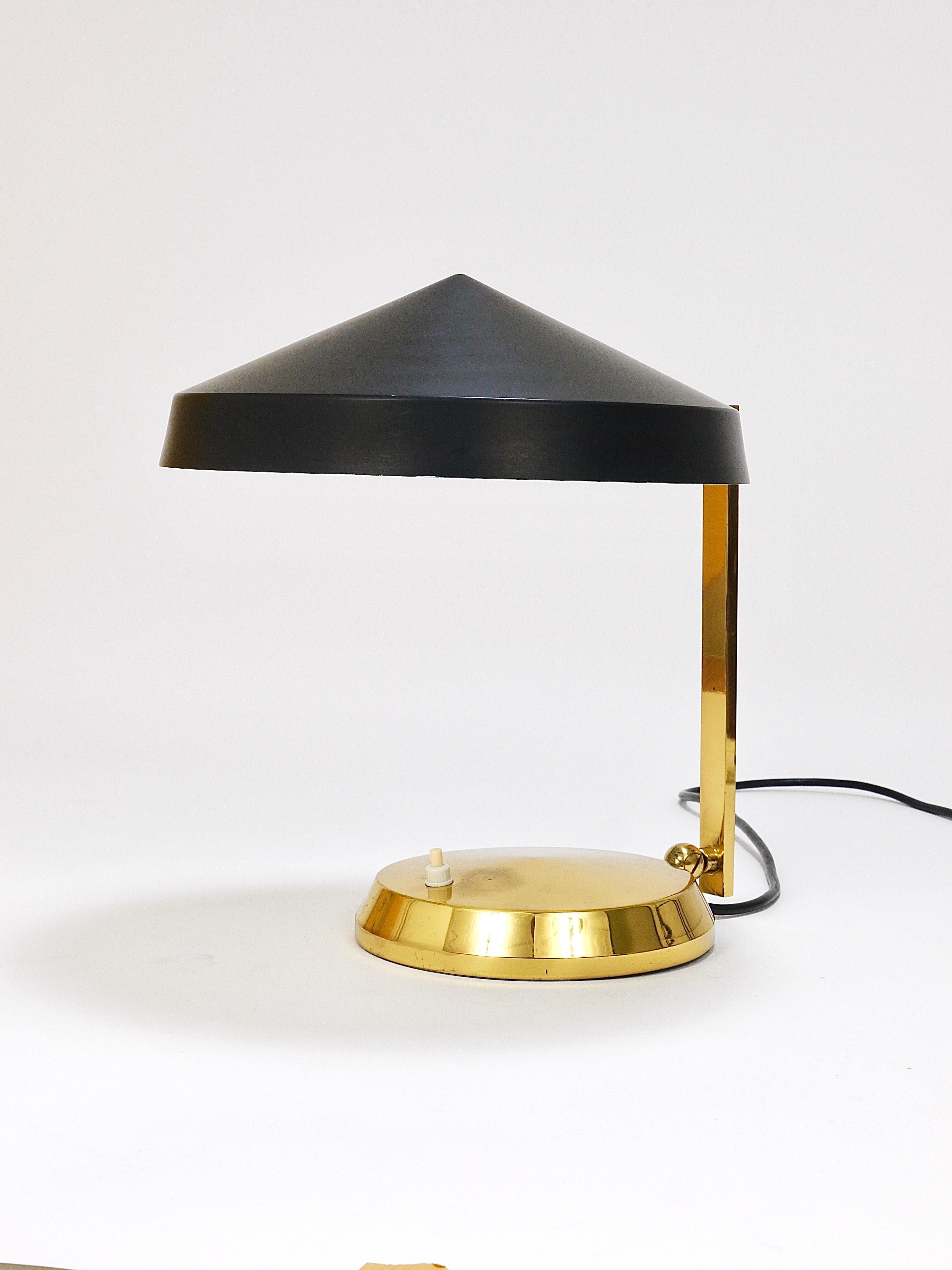 Aluminum Midcentury Black Brass Table or Desk Lamp, Austria, 1960s For Sale