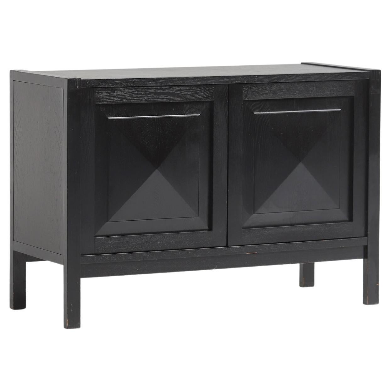 Mid-Century Black Cabinet with Graphic Brutalist Doors by Defour Belgium, 1970s