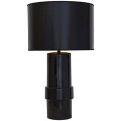 Midcentury Black Ceramic Table Lamp with Black and Gold Shade