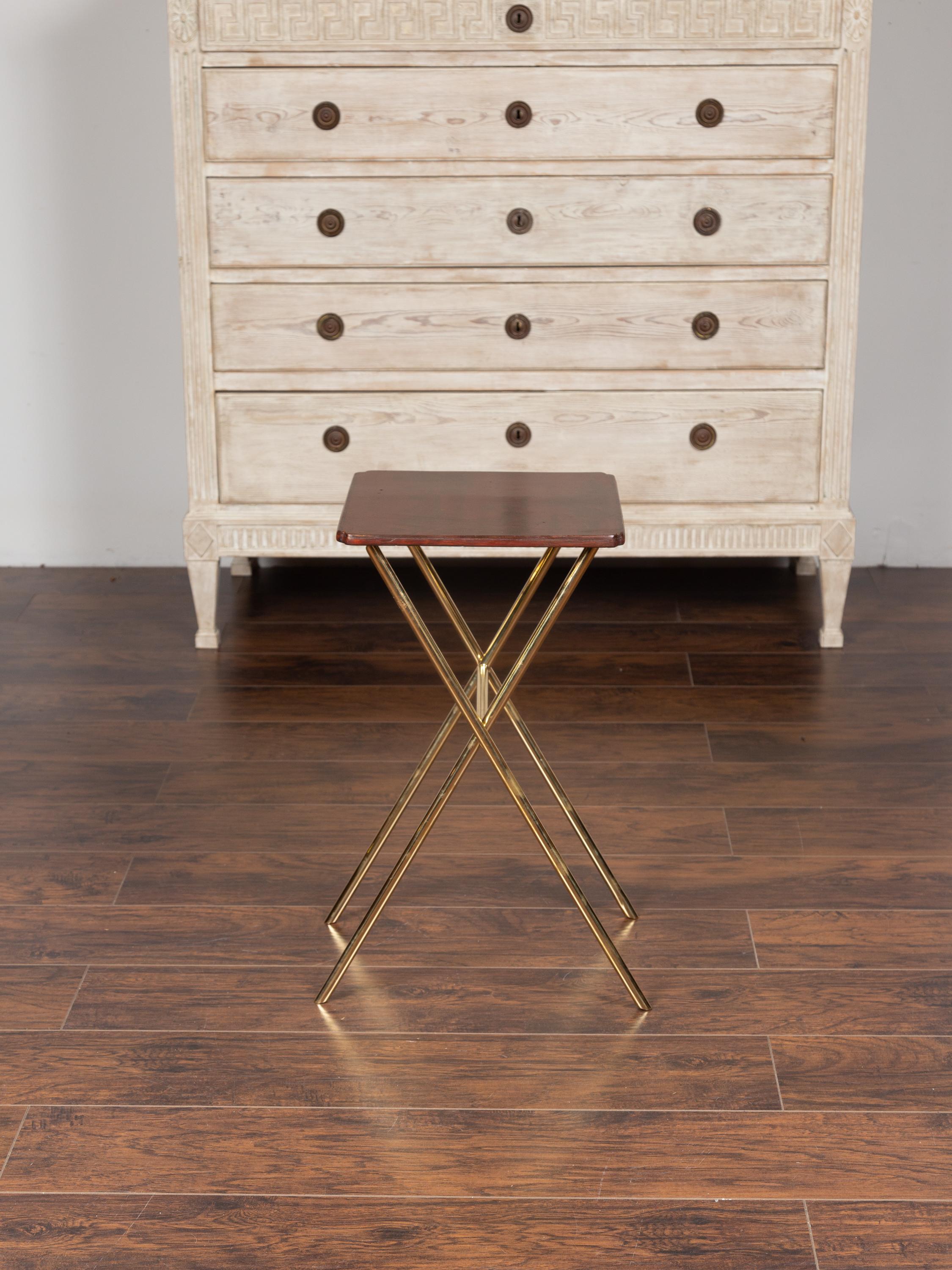 Midcentury Chinoiserie Lacquered Side Table with Brass X-Form Base 2