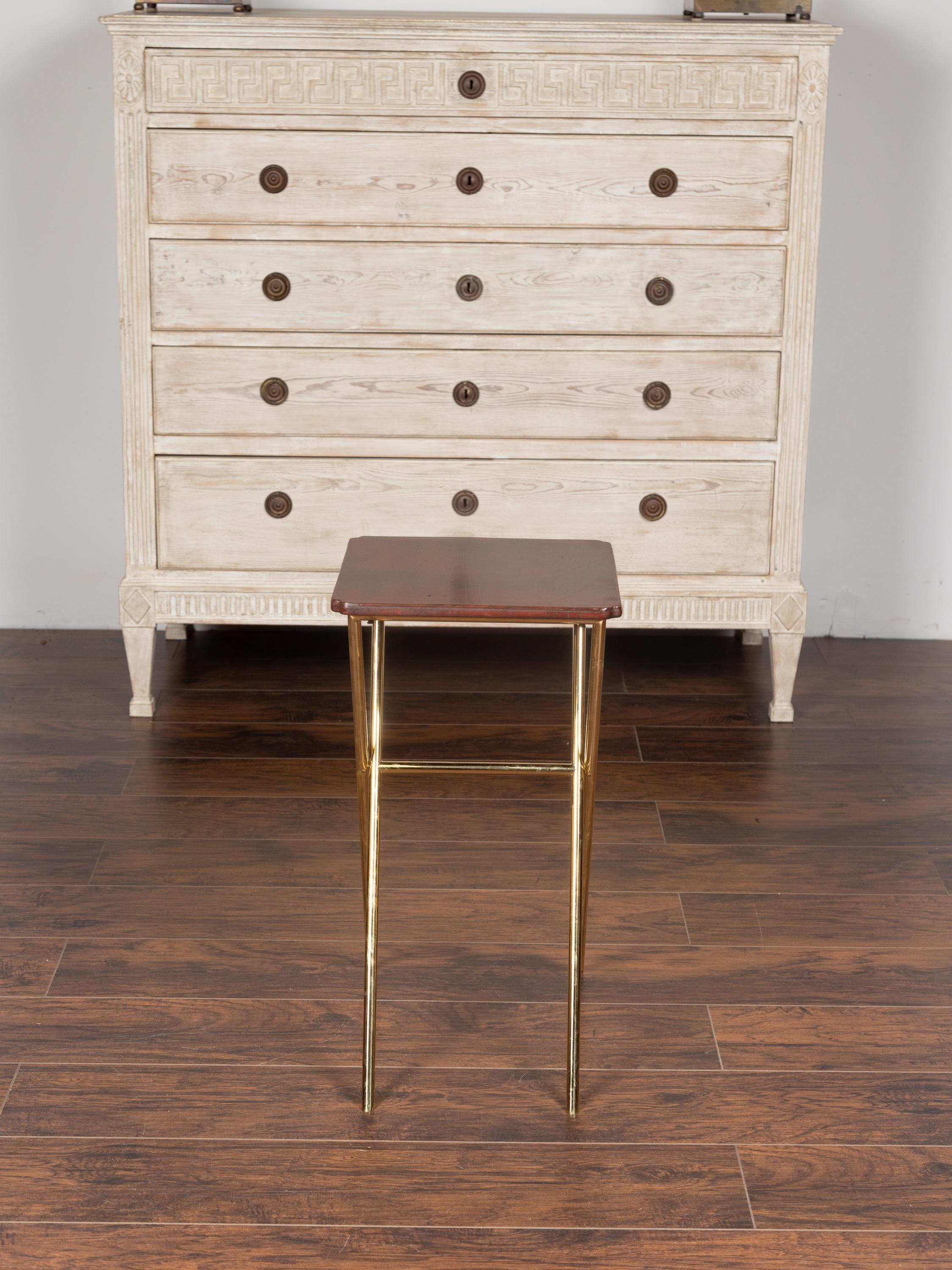 Midcentury Chinoiserie Lacquered Side Table with Brass X-Form Base 3
