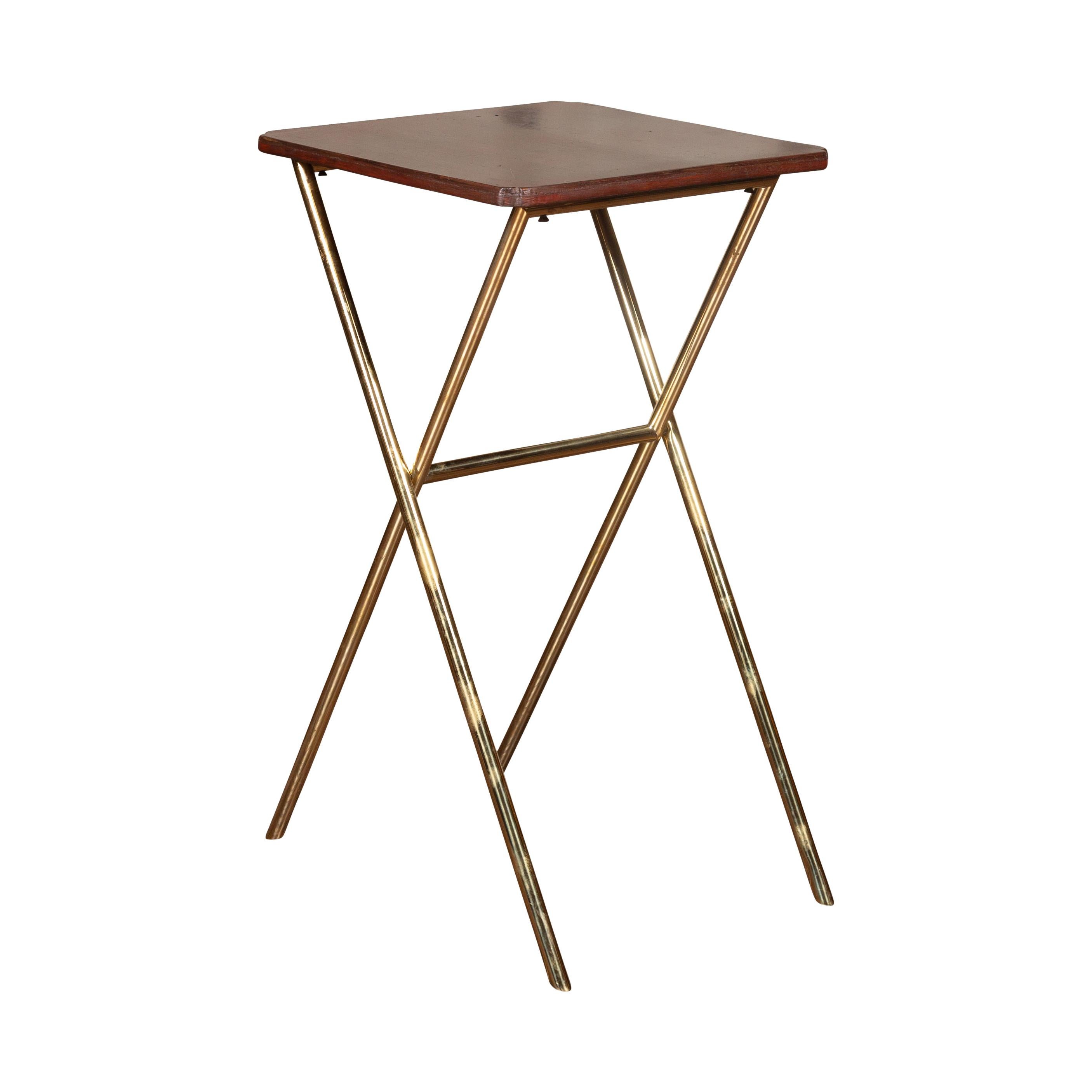 Midcentury Chinoiserie Lacquered Side Table with Brass X-Form Base