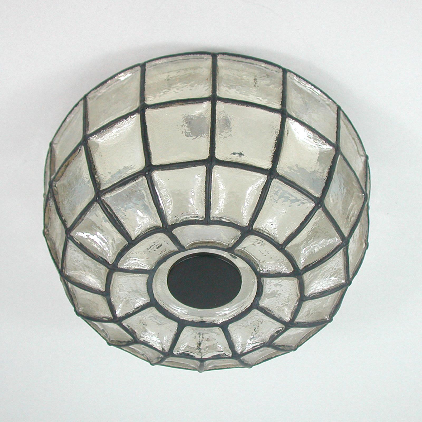 Midcentury Black Cobweb Iron and Glass Flush Mount by Limburg, Germany 1960s In Good Condition In NUEMBRECHT, NRW