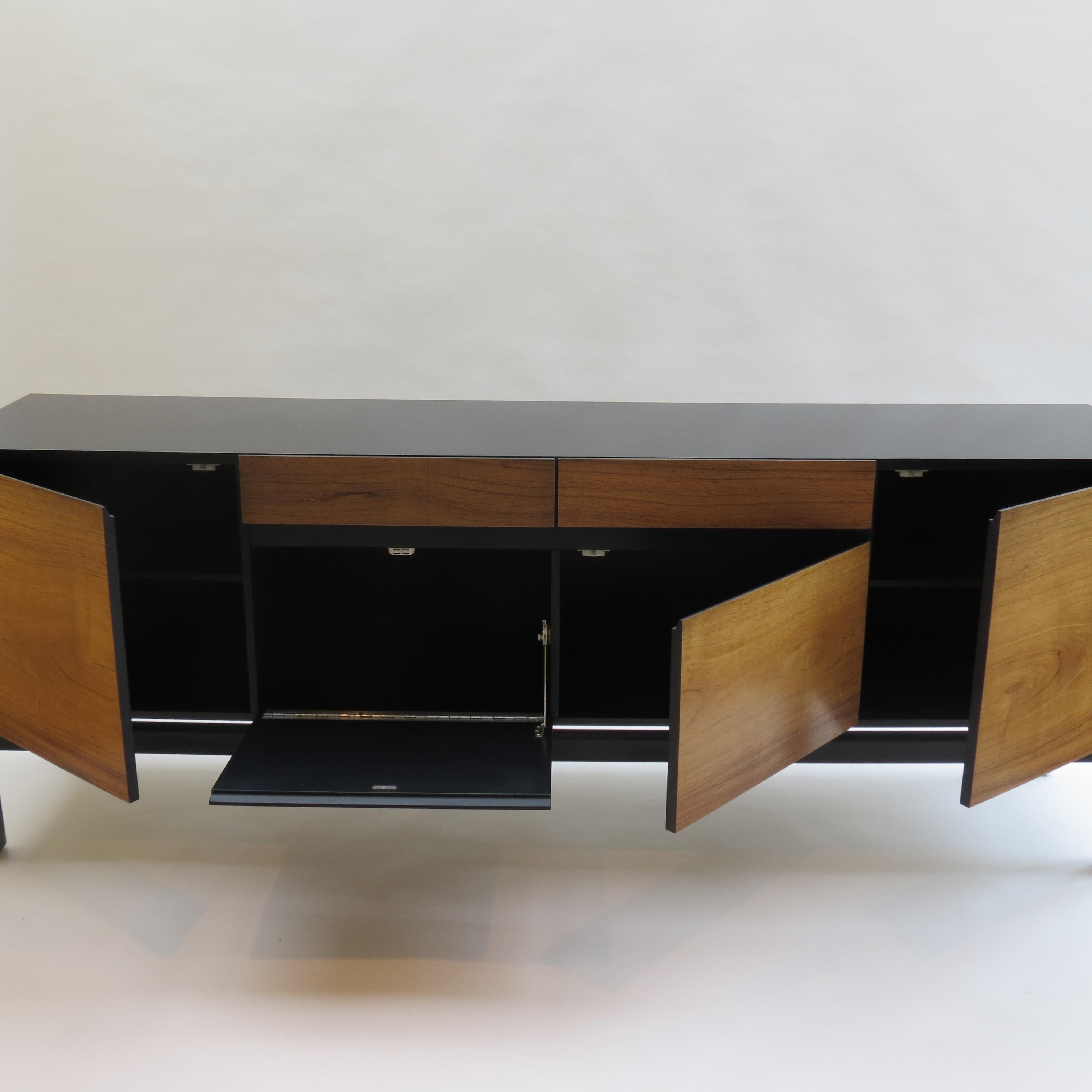 20th Century Midcentury Black Ebonized and Rosewood Sideboard by Arkana BCM Bath Cabinet Make