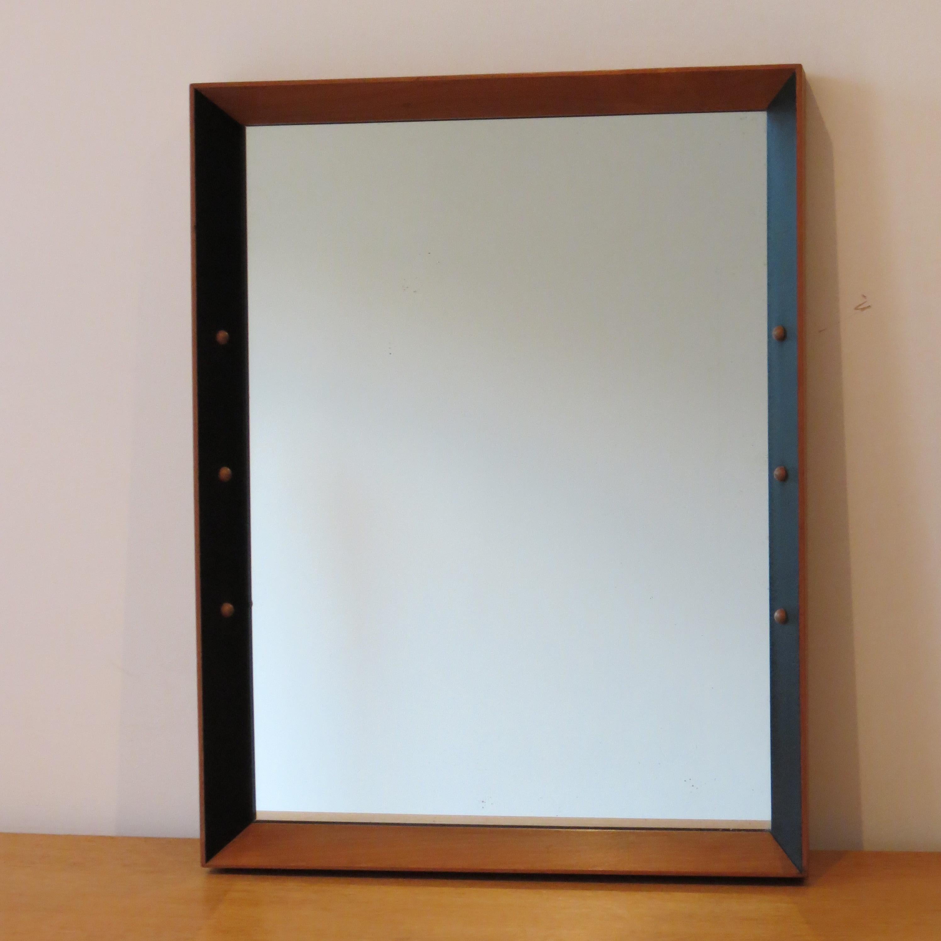 Mid-Century Modern Midcentury Black Ebonized Beech Mirror with Ball Detail by Rowley Design