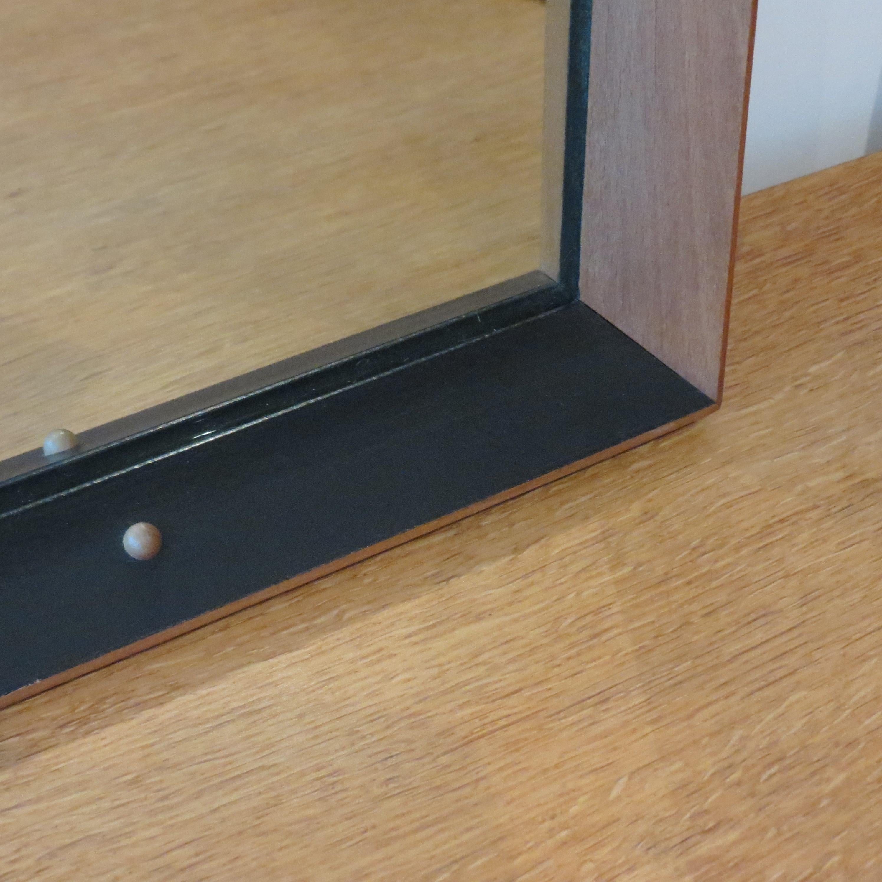 Machine-Made Midcentury Black Ebonized Beech Mirror with Ball Detail by Rowley Design