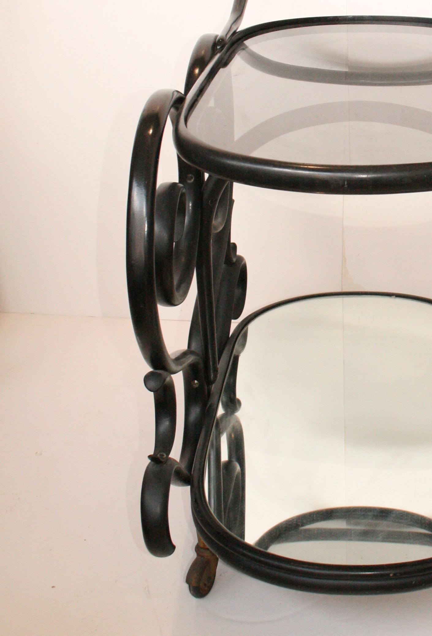 Rare After Thonet Bar Carts Table Serving Tables Bentwood Mirror, Europe, 1950s 12