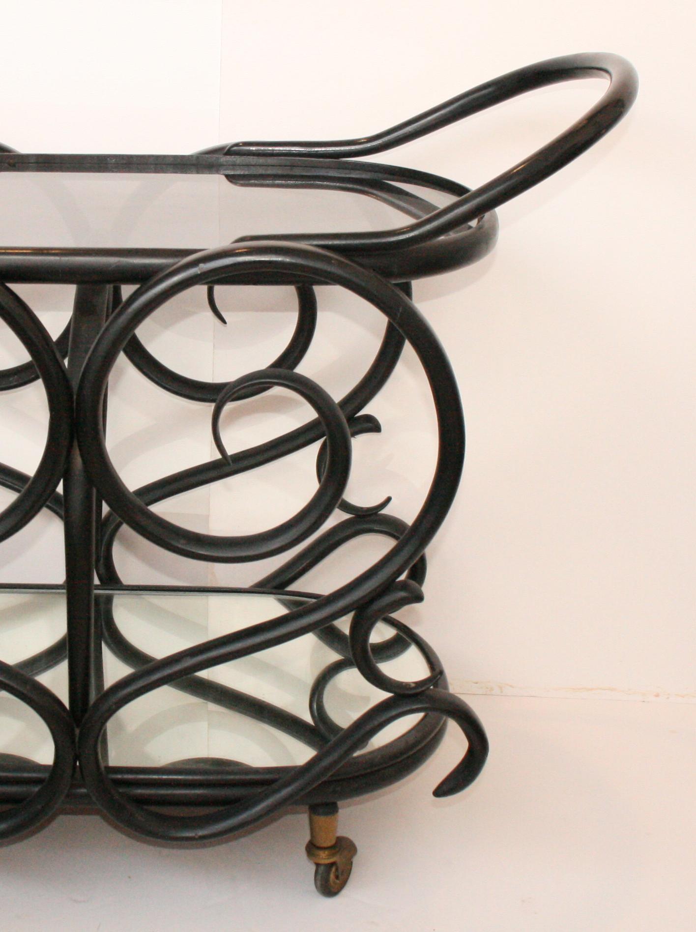Rare After Thonet Bar Carts Table Serving Tables Bentwood Mirror, Europe, 1950s In Excellent Condition In Mombuey, Zamora