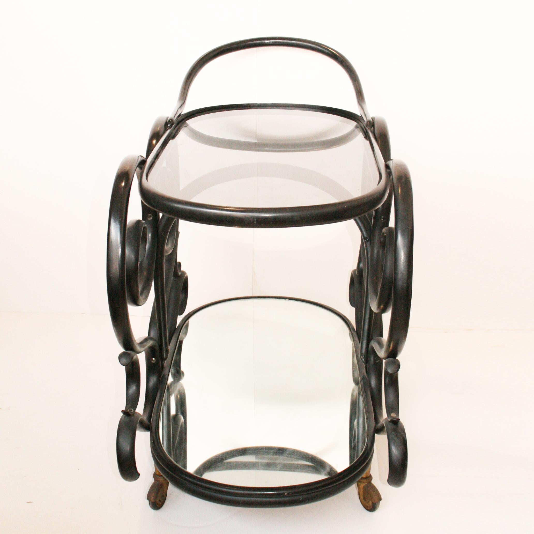 Rare After Thonet Bar Carts Table Serving Tables Bentwood Mirror, Europe, 1950s 4