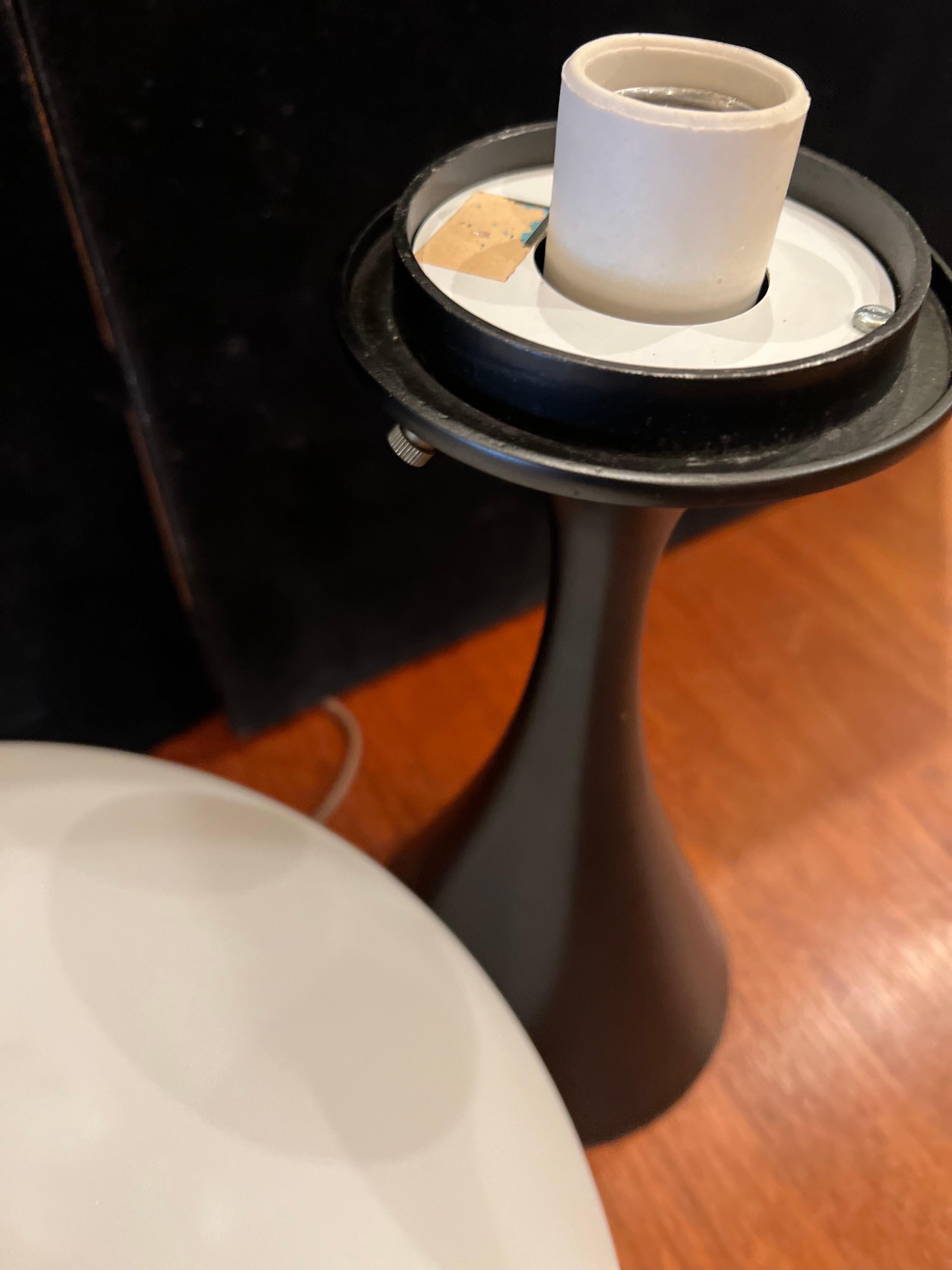 Mid-Century Modern Midcentury Black Enameled Base with Glass Shade Mushroom Lamp by Laurel